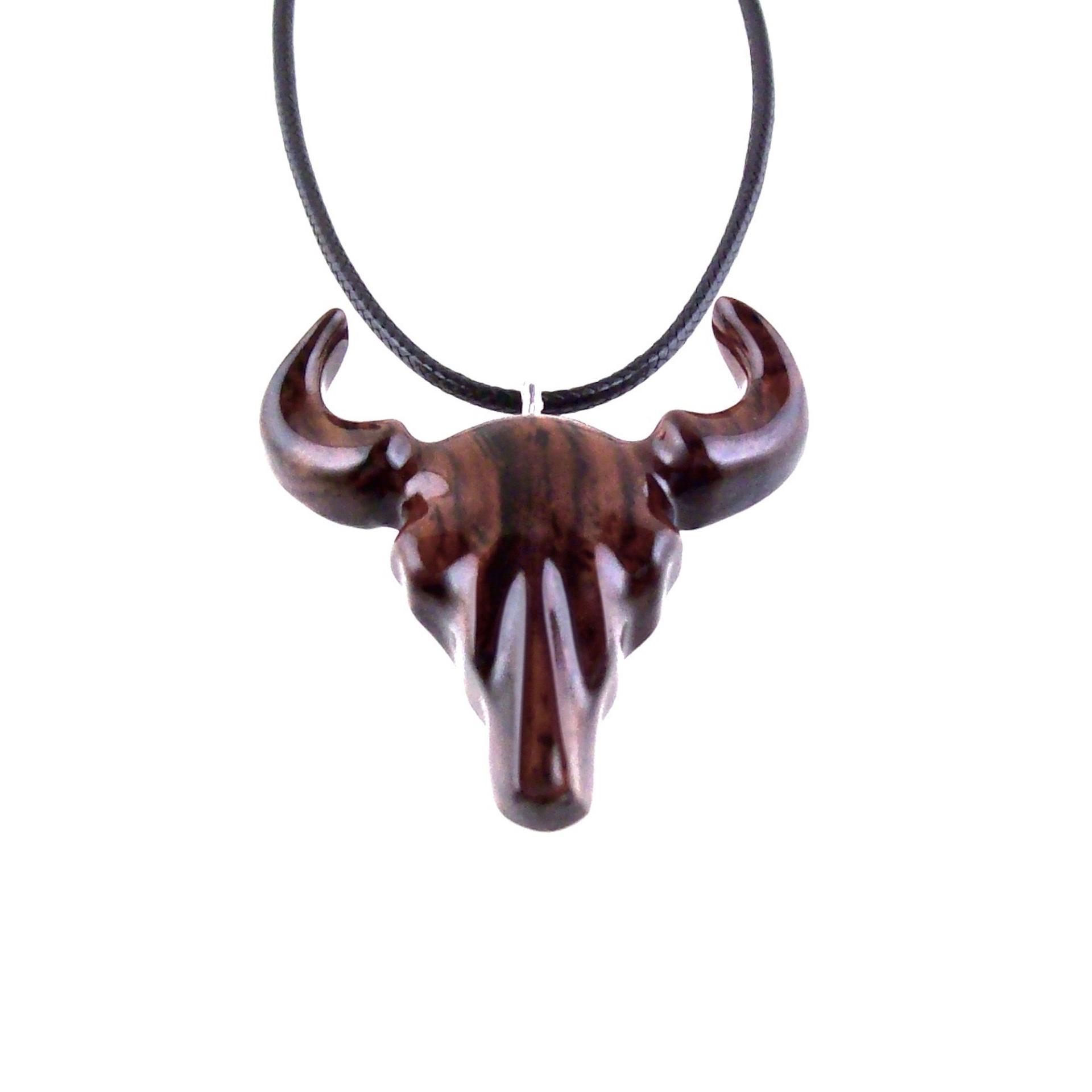 Hand Carved Bull Pendant, Wooden Bull Skull Necklace, Bison Necklace, Mens Ox Pendant, Taurus Jewelry Gift for Him