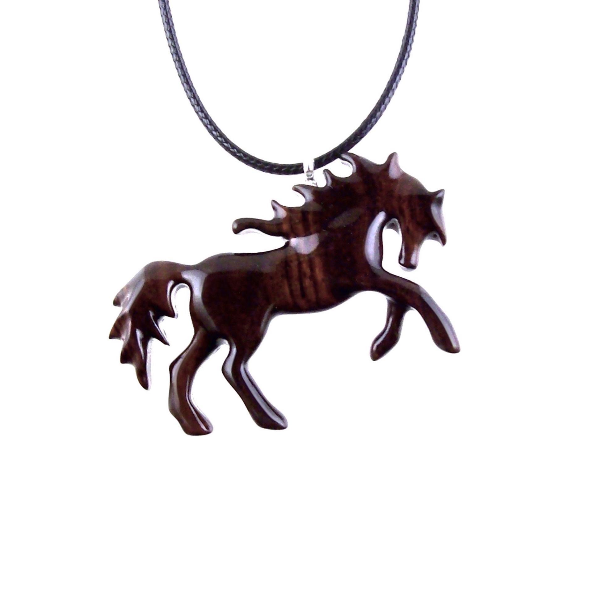 Horse Necklace, Hand Carved Wooden Horse Pendant, One of a Kind Handmade Animal Wood Jewelry