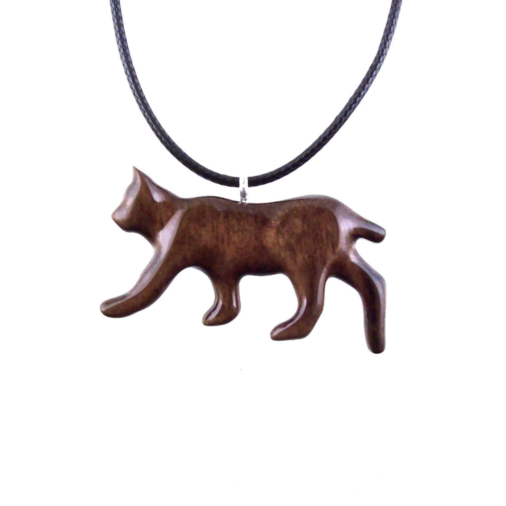 Hand Carved Wooden Lynx Pendant, Bobcat Necklace, Wildcat Totem Spirit Animal Wood Jewelry Handmade Gift for Men or Women