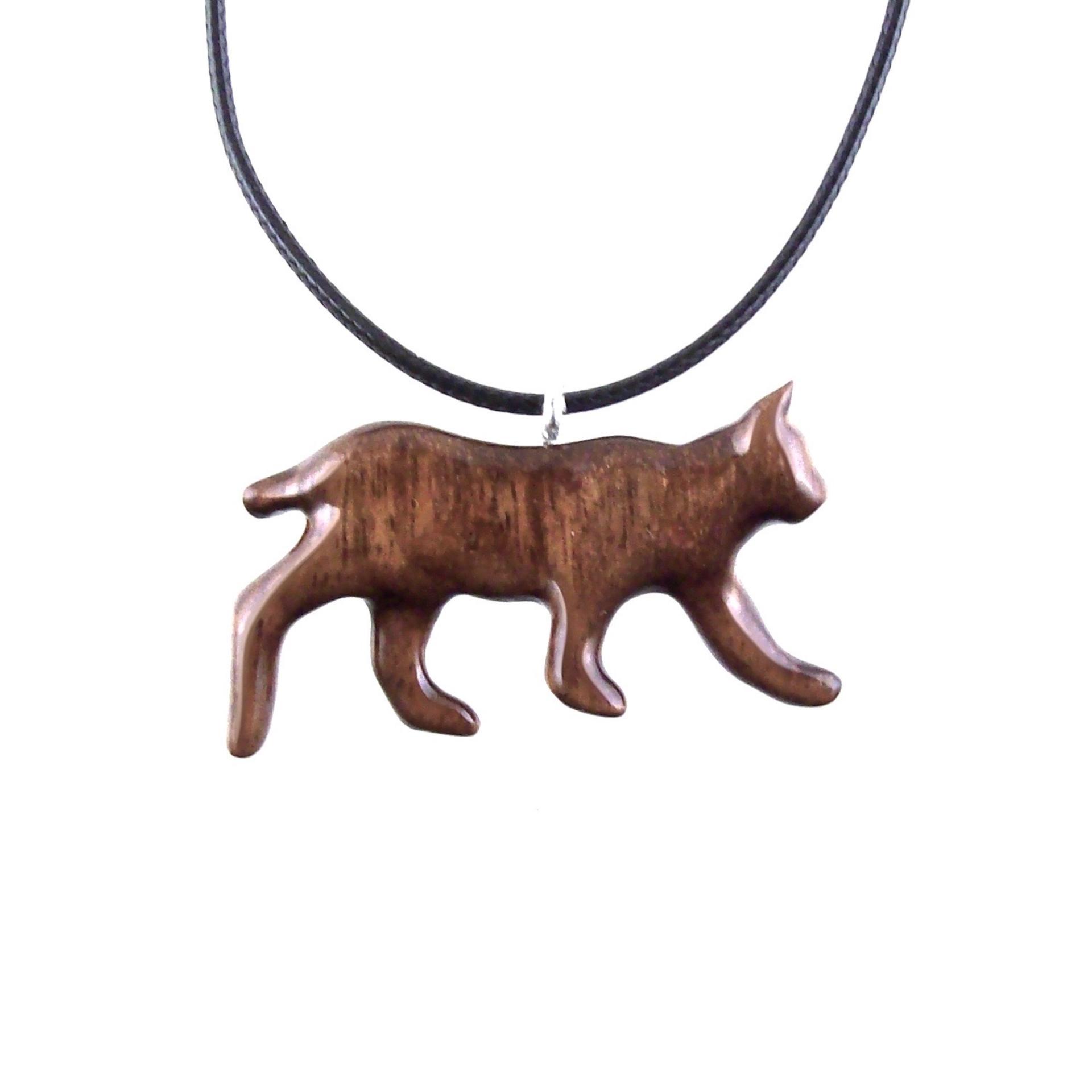 Hand Carved Wooden Lynx Pendant, Bobcat Necklace, Wildcat Totem Spirit Animal Wood Jewelry Handmade Gift for Men or Women