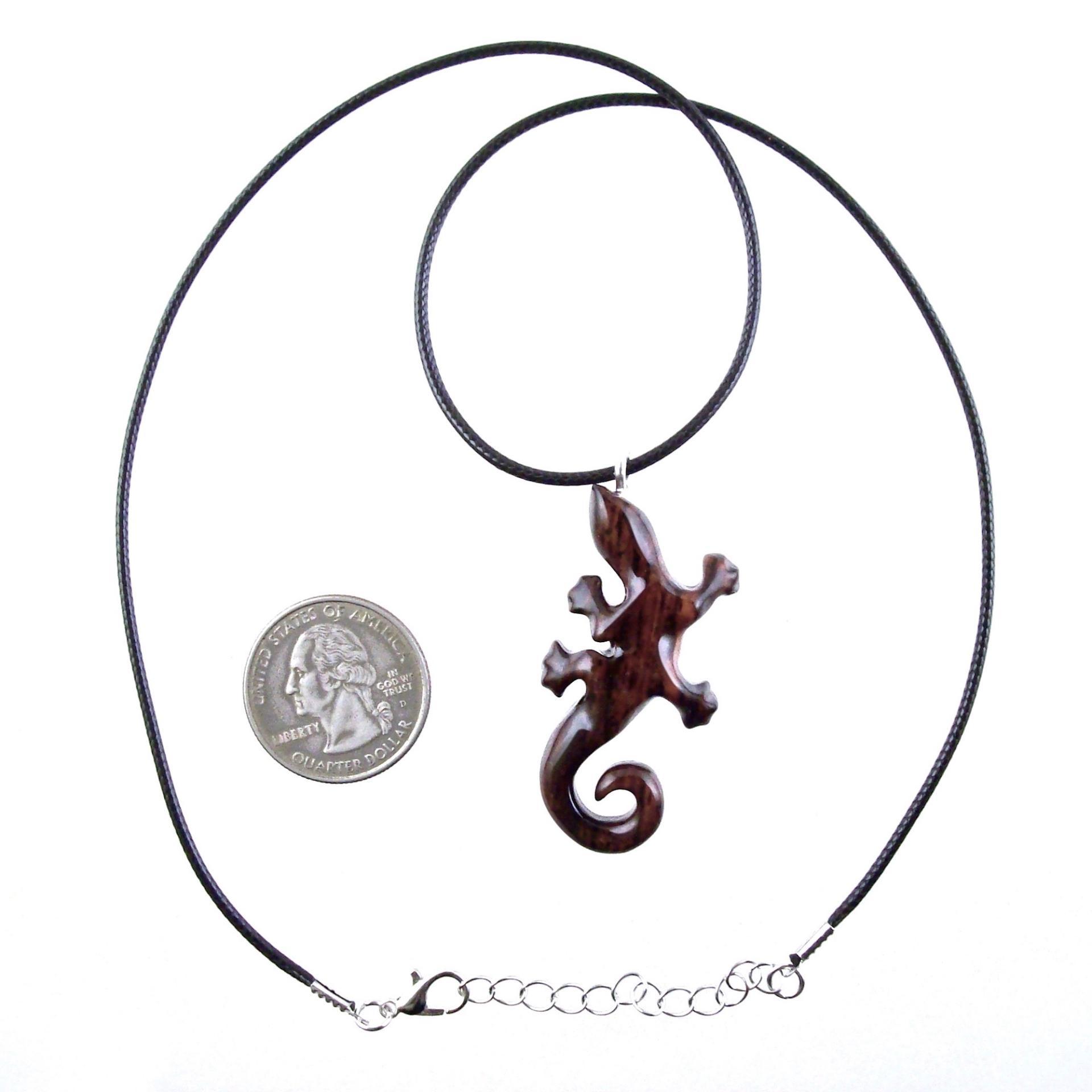 Wooden Lizard Pendant, Hand Carved Gecko Necklace, Salamander Charm, Reptile Wood Jewelry for Men or Women