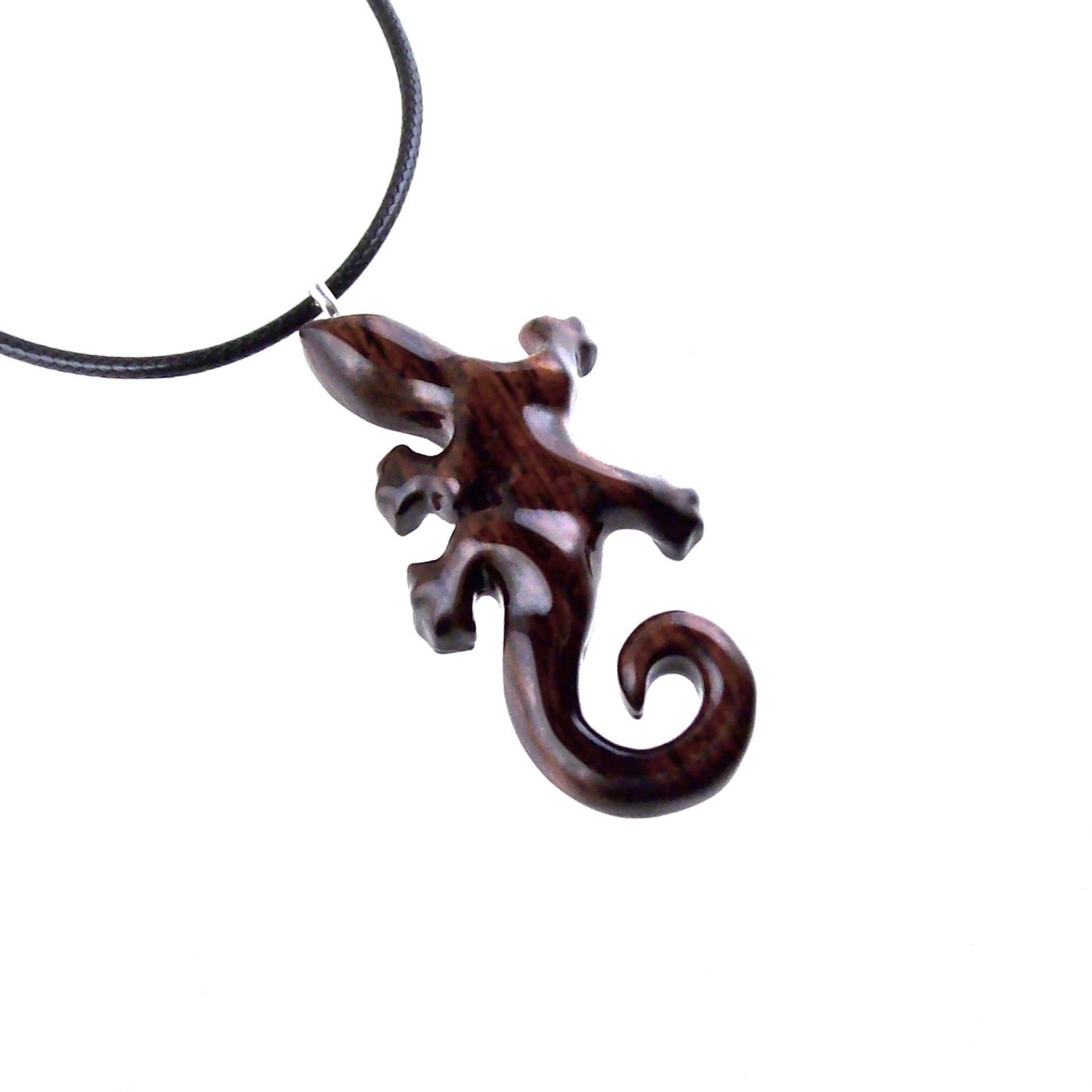 Wooden Lizard Pendant, Hand Carved Gecko Necklace, Salamander Charm, Reptile Wood Jewelry for Men or Women
