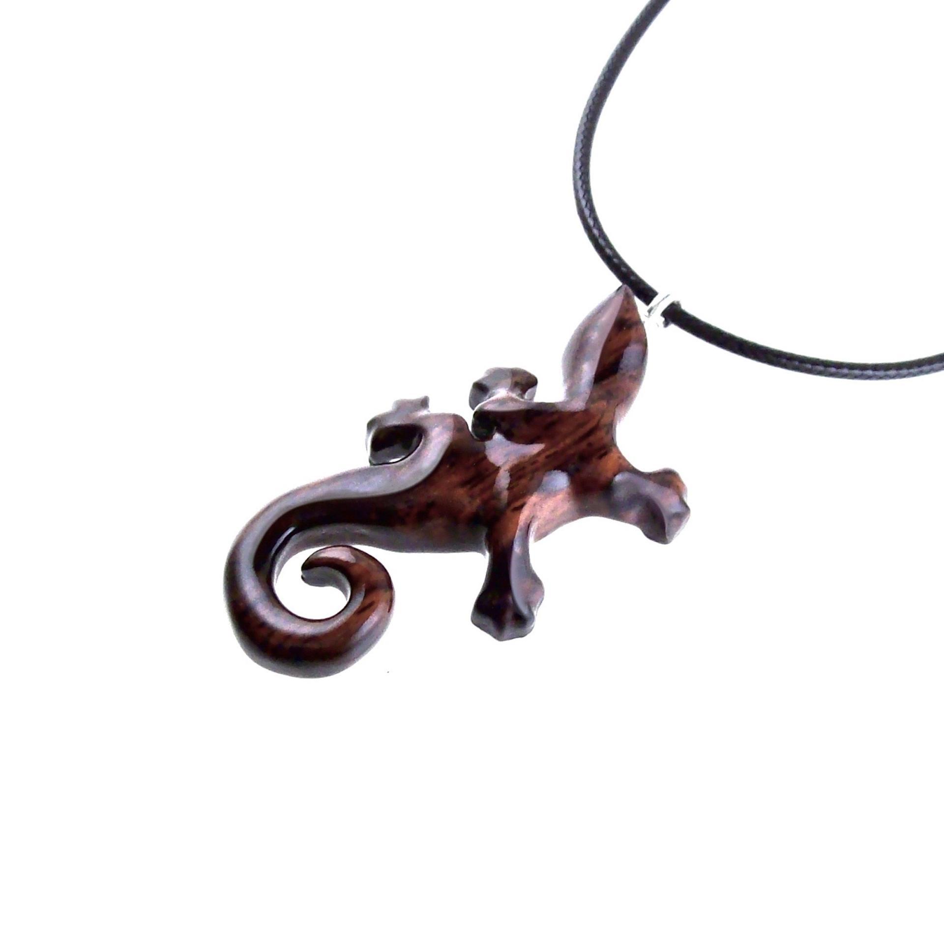 Wooden Lizard Pendant, Hand Carved Gecko Necklace, Salamander Charm, Reptile Wood Jewelry for Men or Women