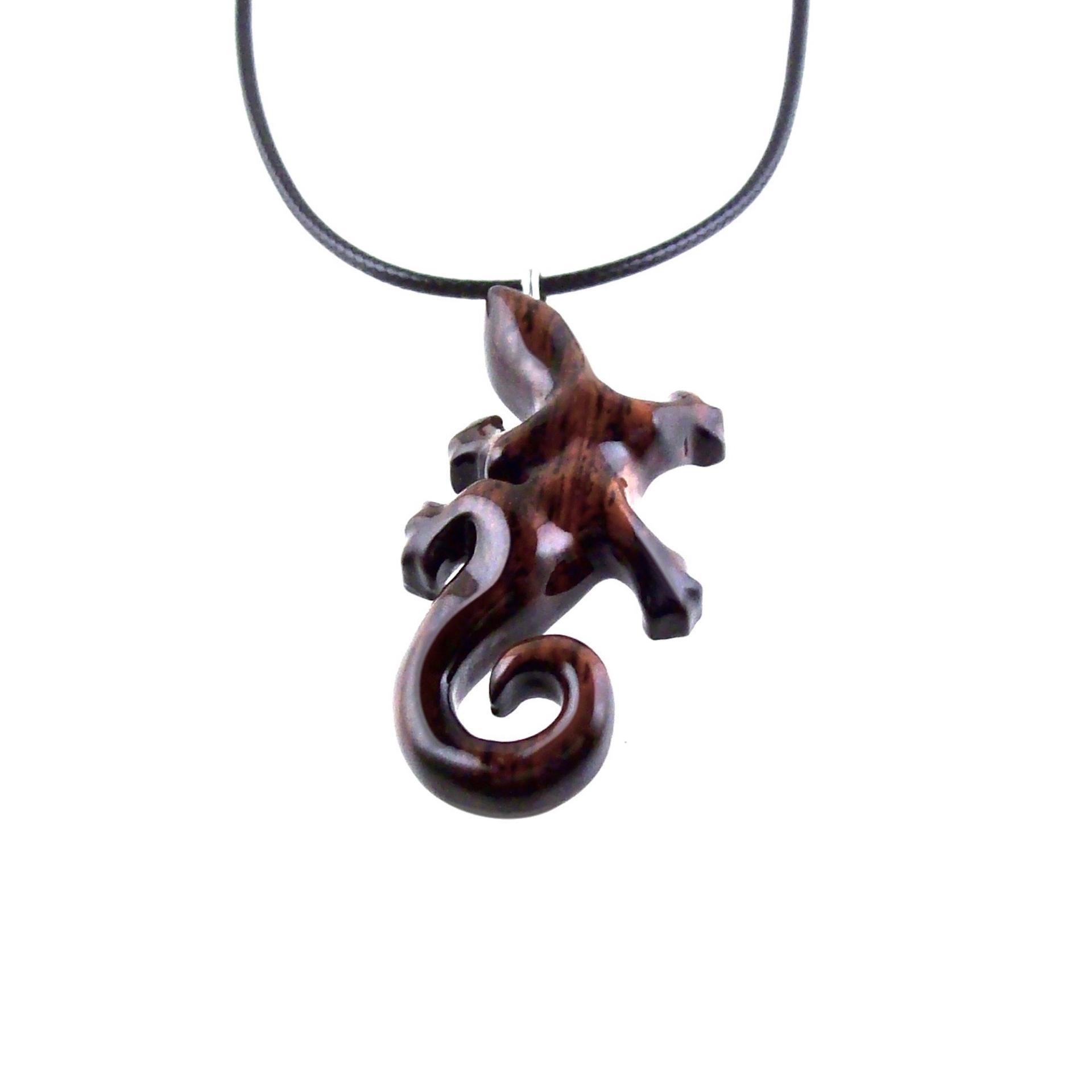 Wooden Lizard Pendant, Hand Carved Gecko Necklace, Salamander Charm, Reptile Wood Jewelry for Men or Women