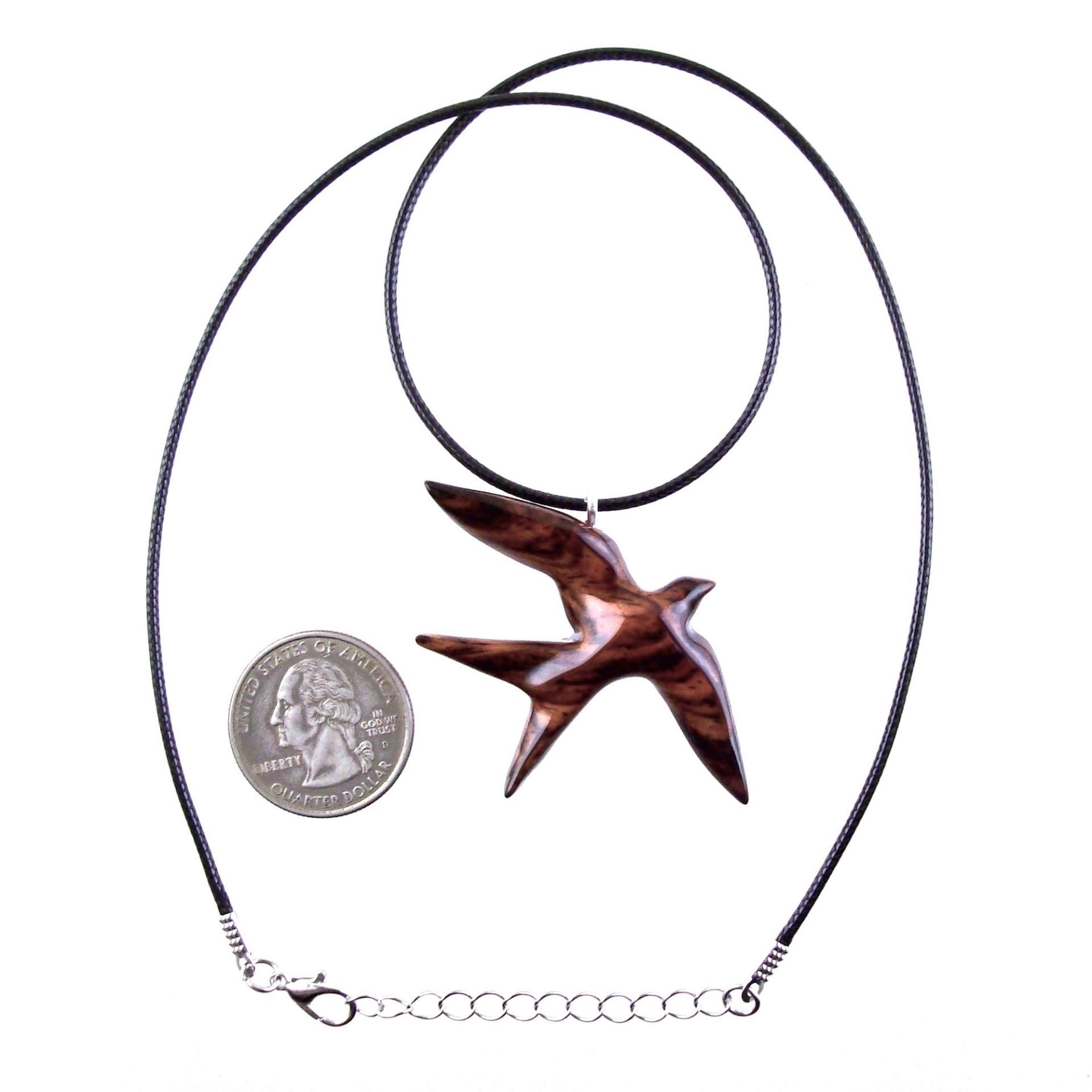 Hand Carved Swallow Necklace, Wooden Bird Pendant, Hope and Love Symbol 5th Anniversary Wood Jewelry Gift
