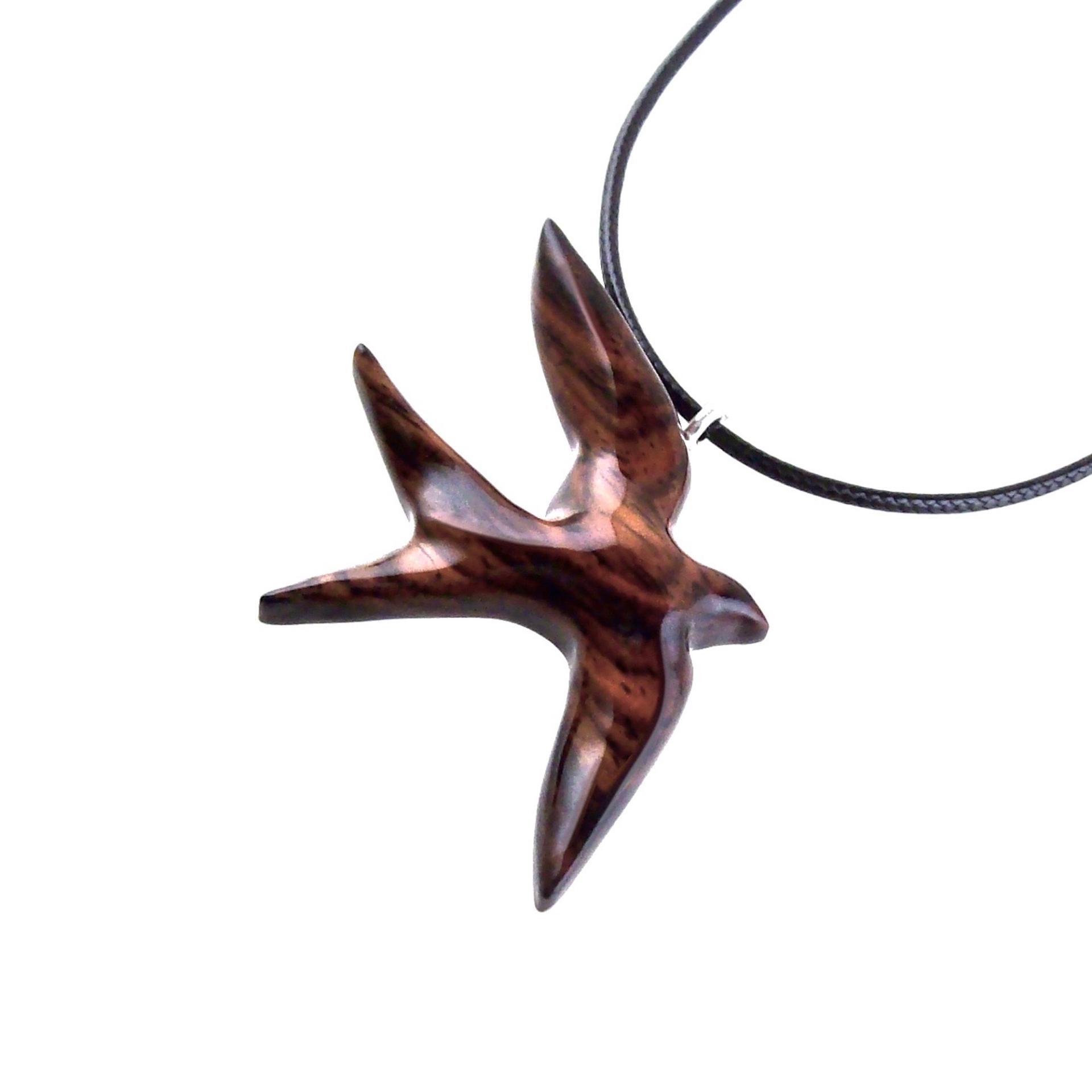 Hand Carved Swallow Necklace, Wooden Bird Pendant, Hope and Love Symbol 5th Anniversary Wood Jewelry Gift