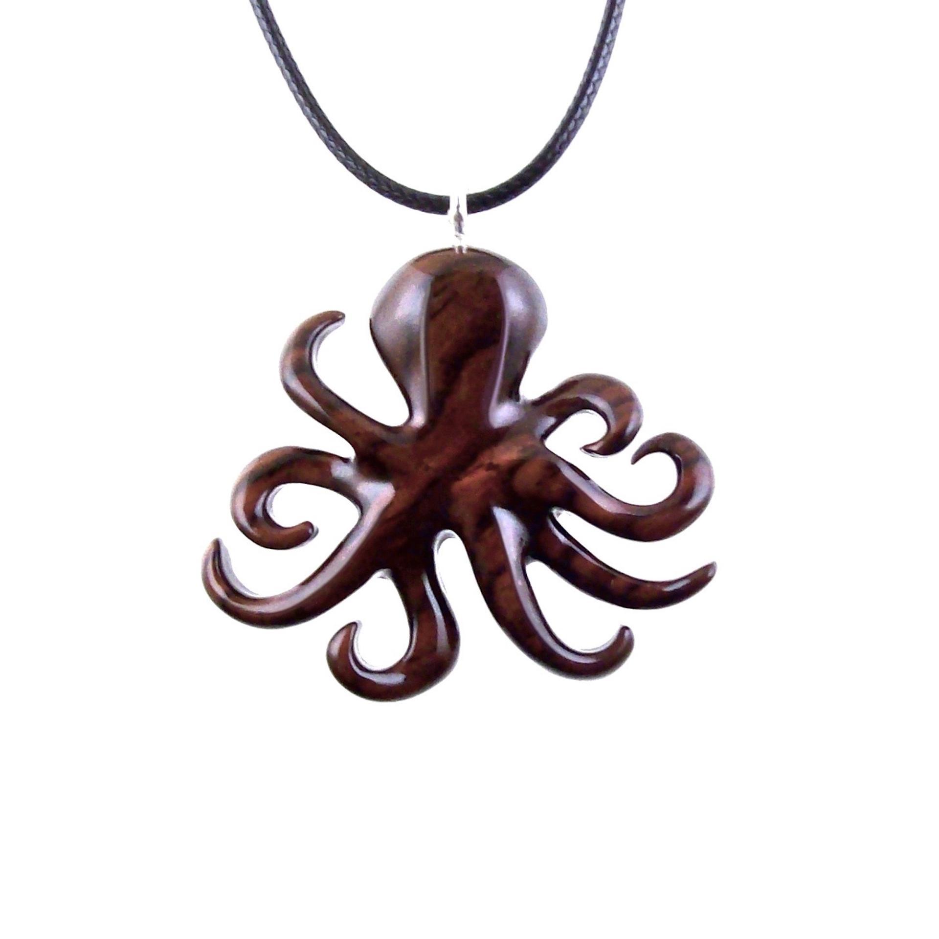 Octopus Necklace, Hand Carved Wooden Octopus Pendant, Nautical Kraken Wood Jewelry