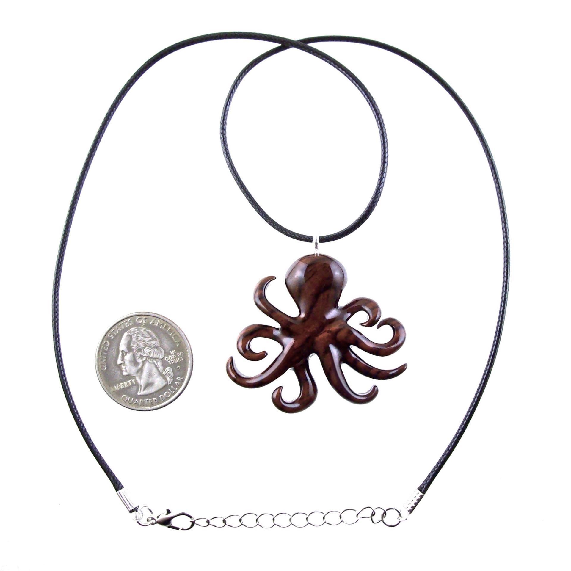 Octopus Necklace, Hand Carved Wooden Octopus Pendant, Nautical Kraken Wood Jewelry