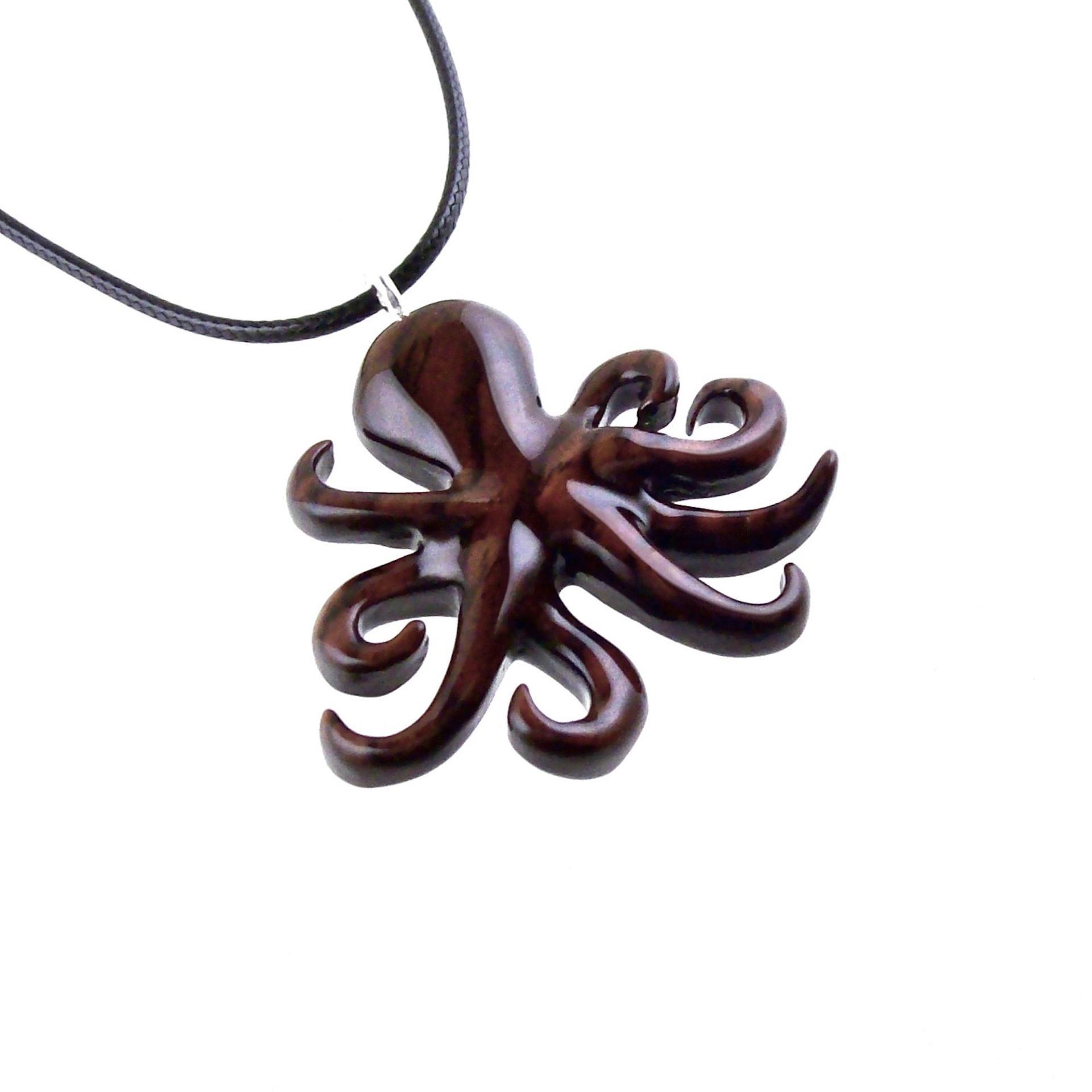 Octopus Necklace, Hand Carved Wooden Octopus Pendant, Nautical Kraken Wood Jewelry