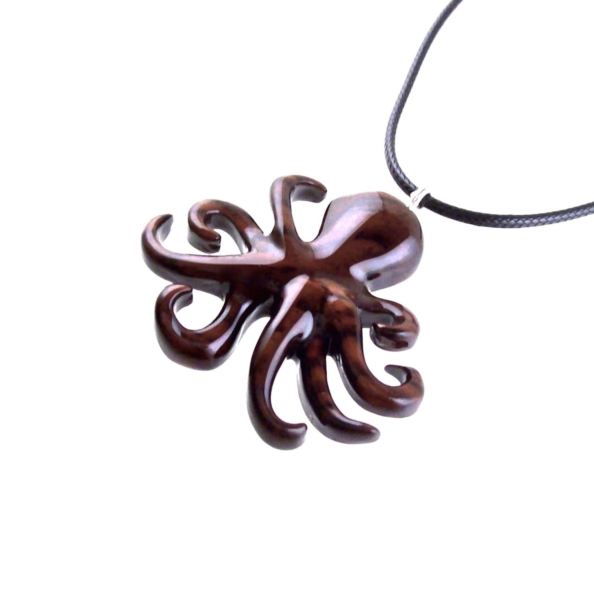 Octopus Necklace, Hand Carved Wooden Octopus Pendant, Nautical Kraken Wood Jewelry