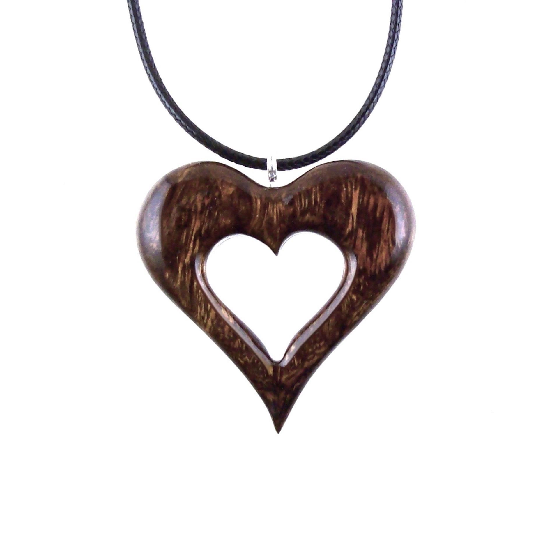 Wood Heart Necklace, Hand Carved Wooden Heart Pendant, 5th Anniversary Gift for Her, One of a Kind Wood Jewelry