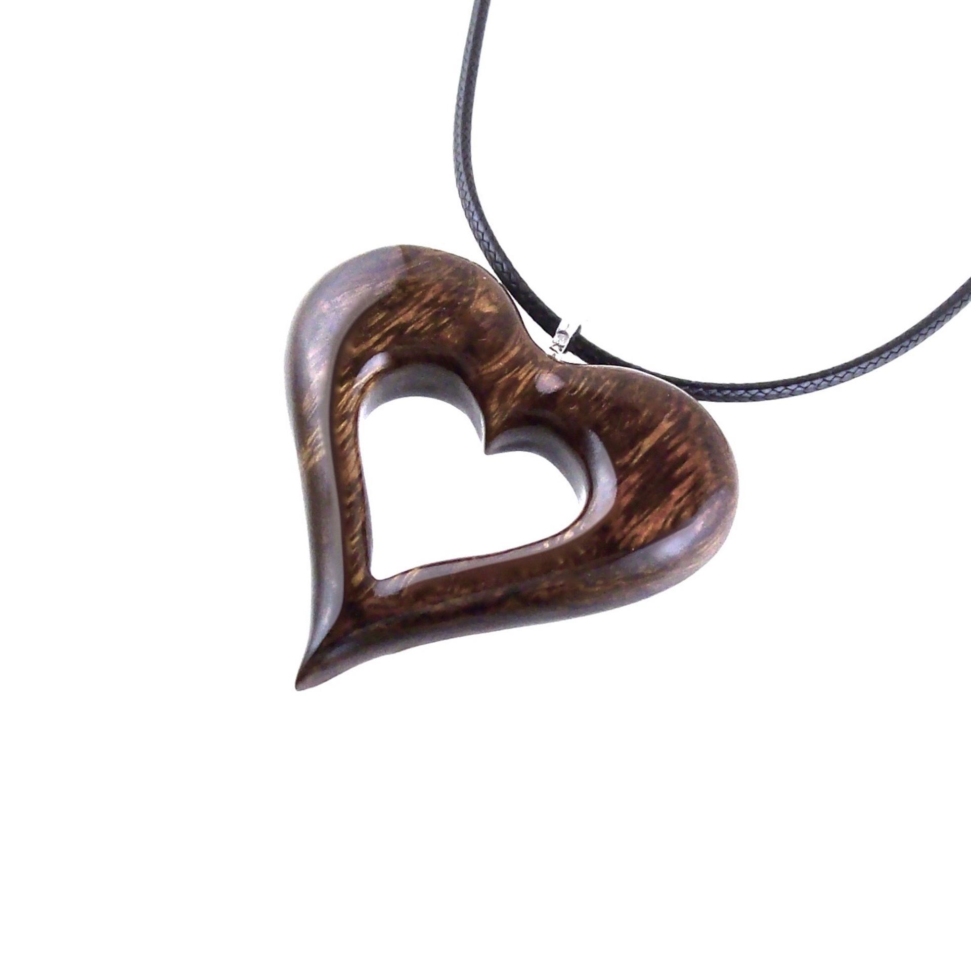Wood Heart Necklace, Hand Carved Wooden Heart Pendant, 5th Anniversary Gift for Her, One of a Kind Wood Jewelry