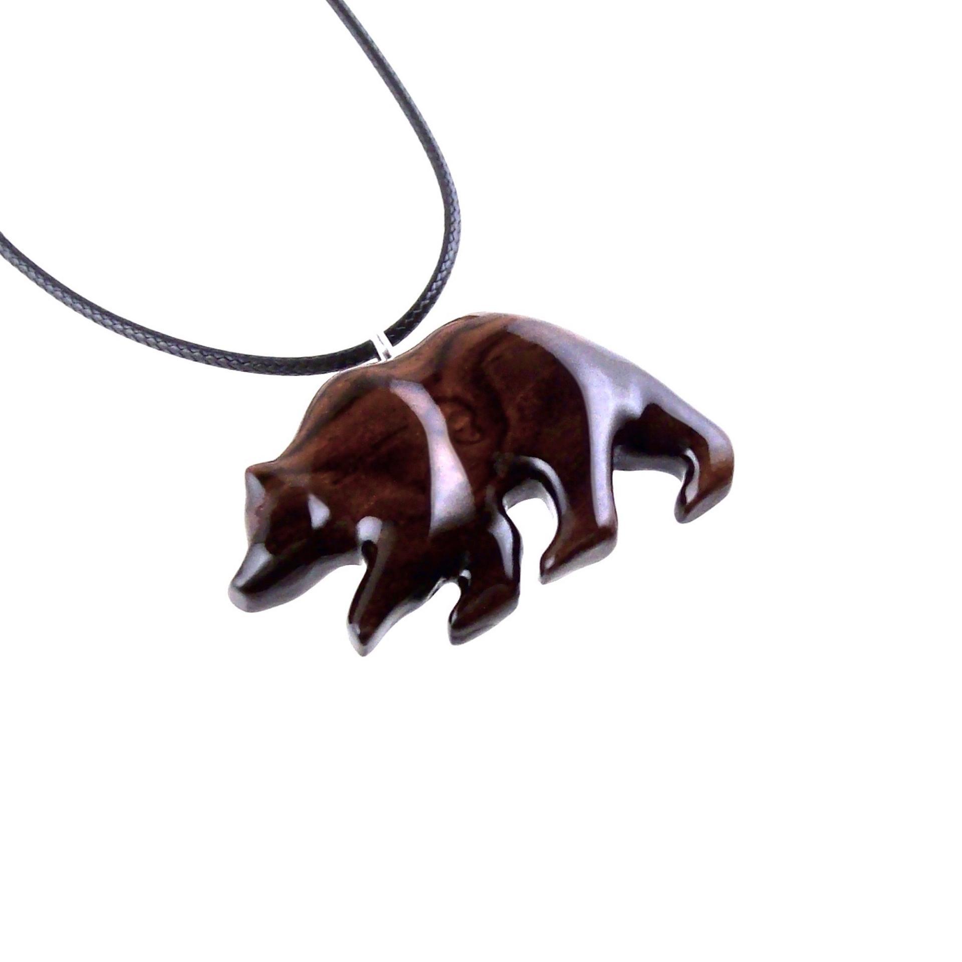 Wood Bear Necklace, Hand Carved Wooden Grizzly Bear Pendant for Men or Women, Spirit Animal Totem Jewelry Gift for Him Her