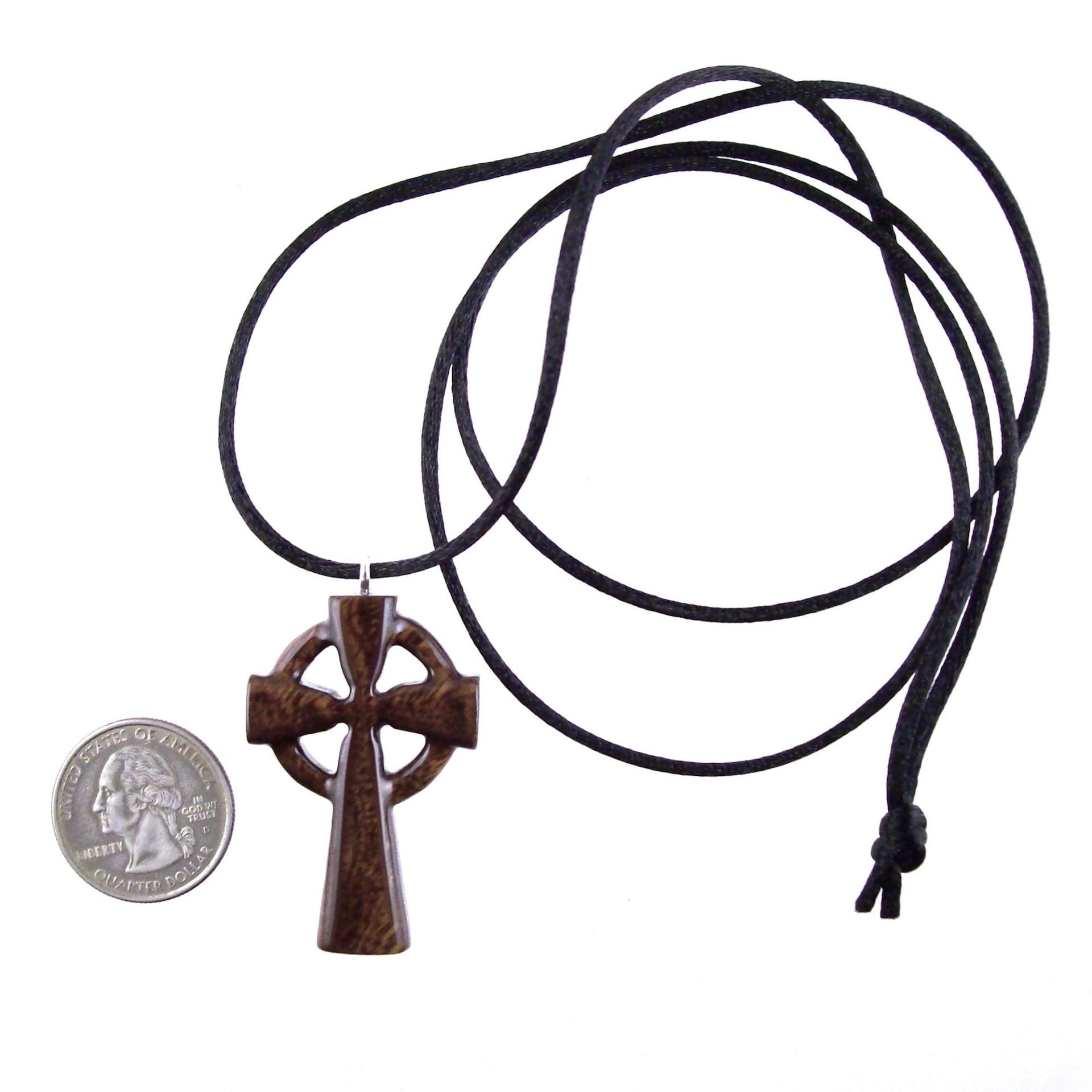 Celtic Cross Pendant, Hand Carved Wood Cross Necklace, Irish Mens Wooden Christian Jewelry, One of a Kind Gift for Him