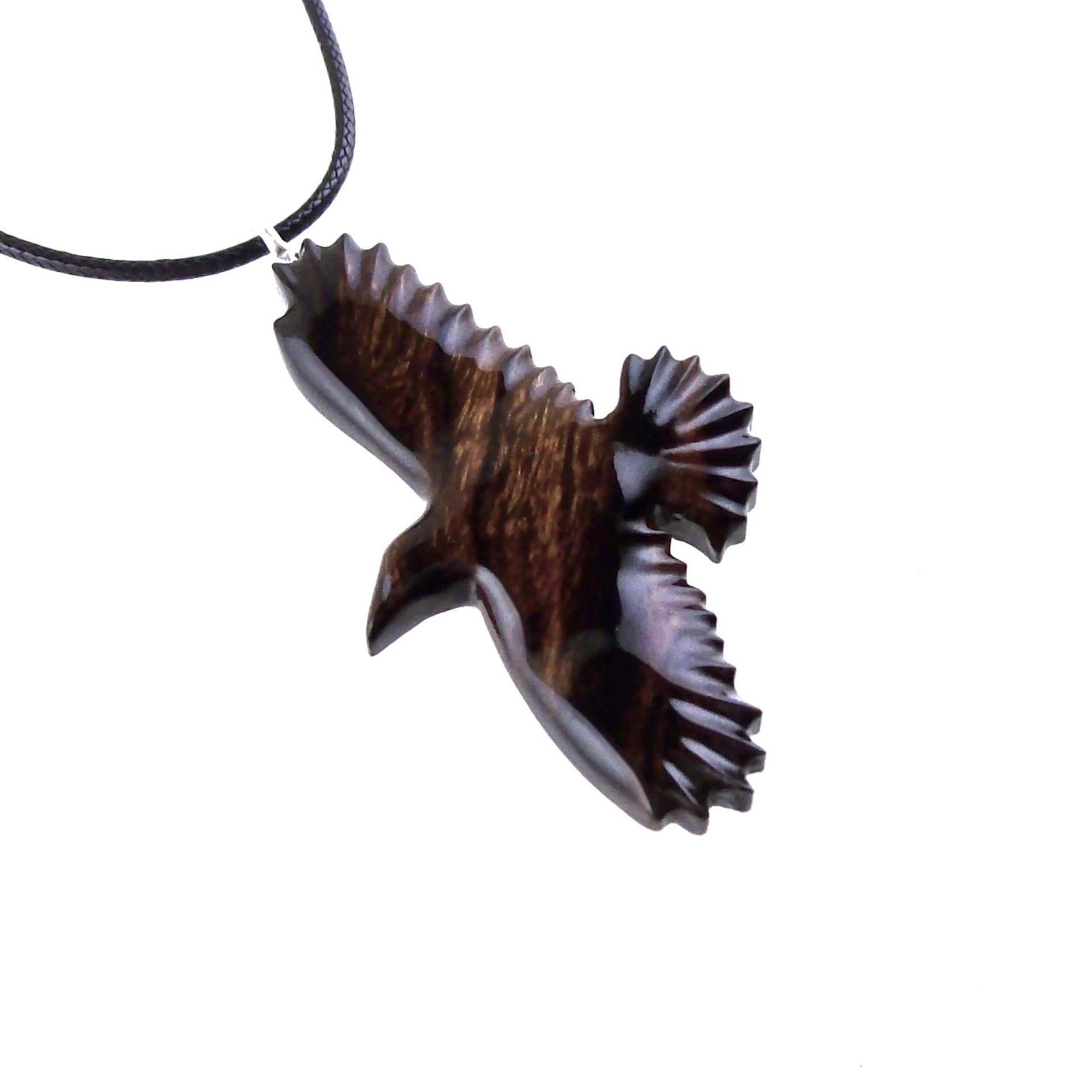 Hand Carved Raven Necklace, Wooden Crow Pendant, Totem Wood Bird Jewelry Handcrafted Gift