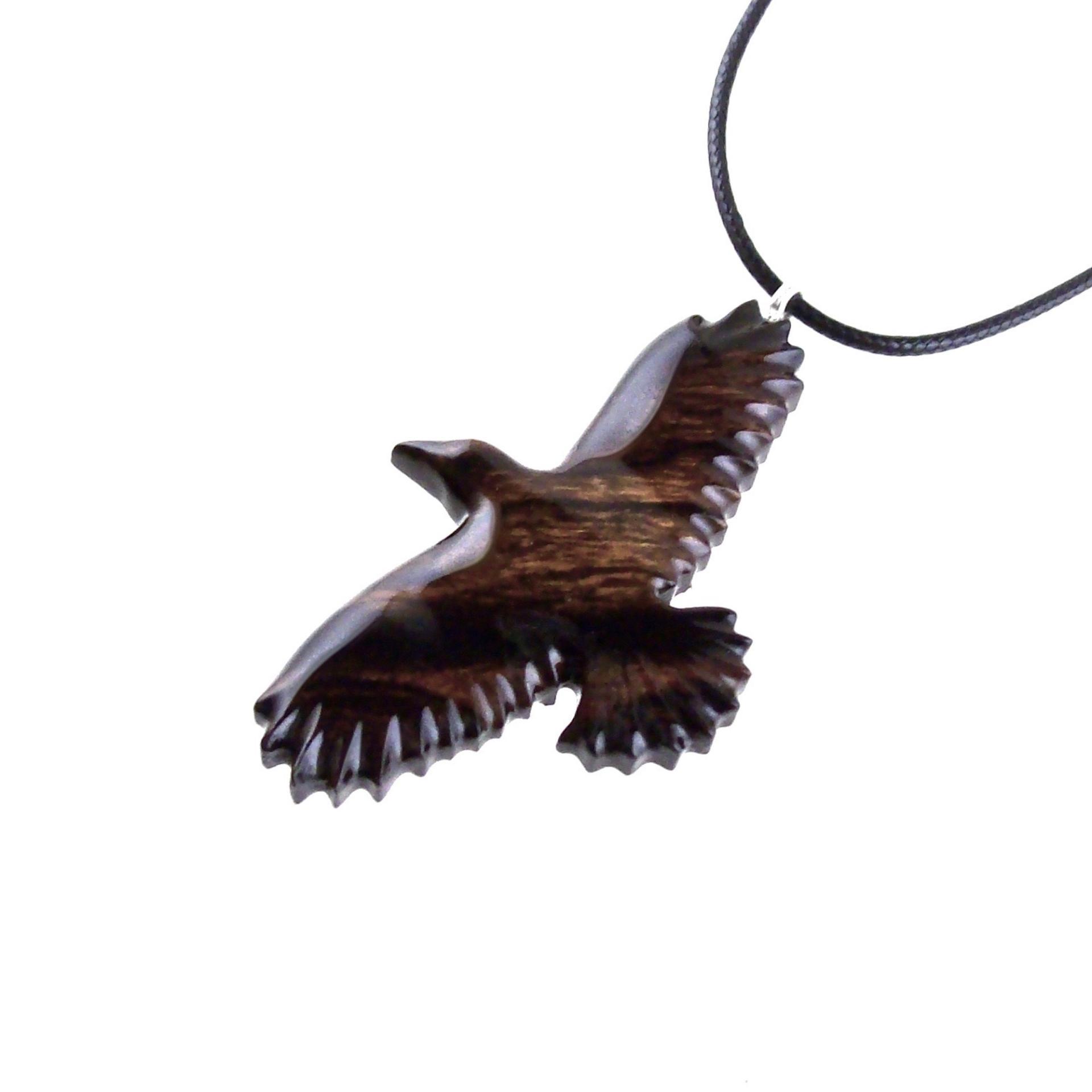 Hand Carved Raven Necklace, Wooden Crow Pendant, Totem Wood Bird Jewelry Handcrafted Gift