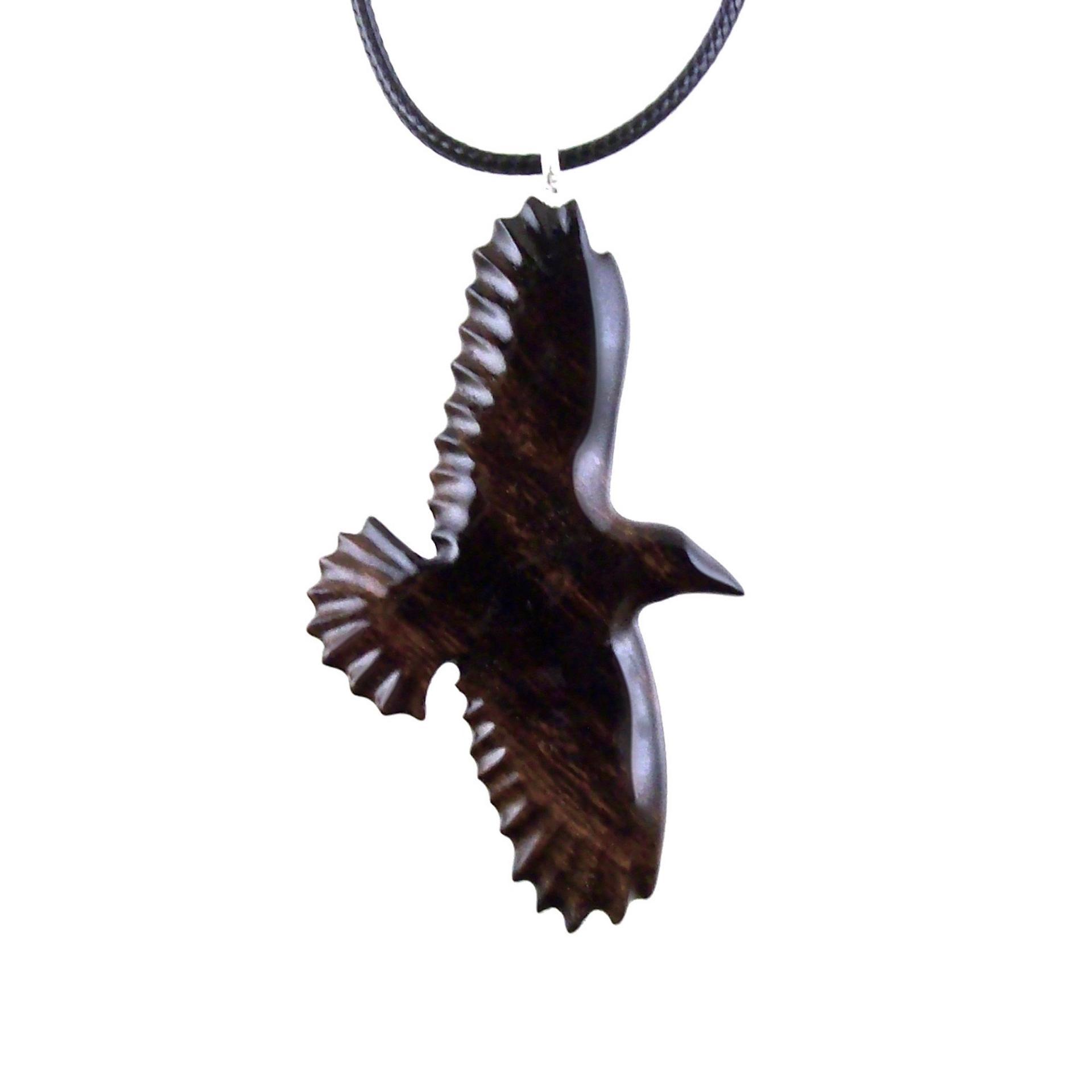 Hand Carved Raven Necklace, Wooden Crow Pendant, Totem Wood Bird Jewelry Handcrafted Gift