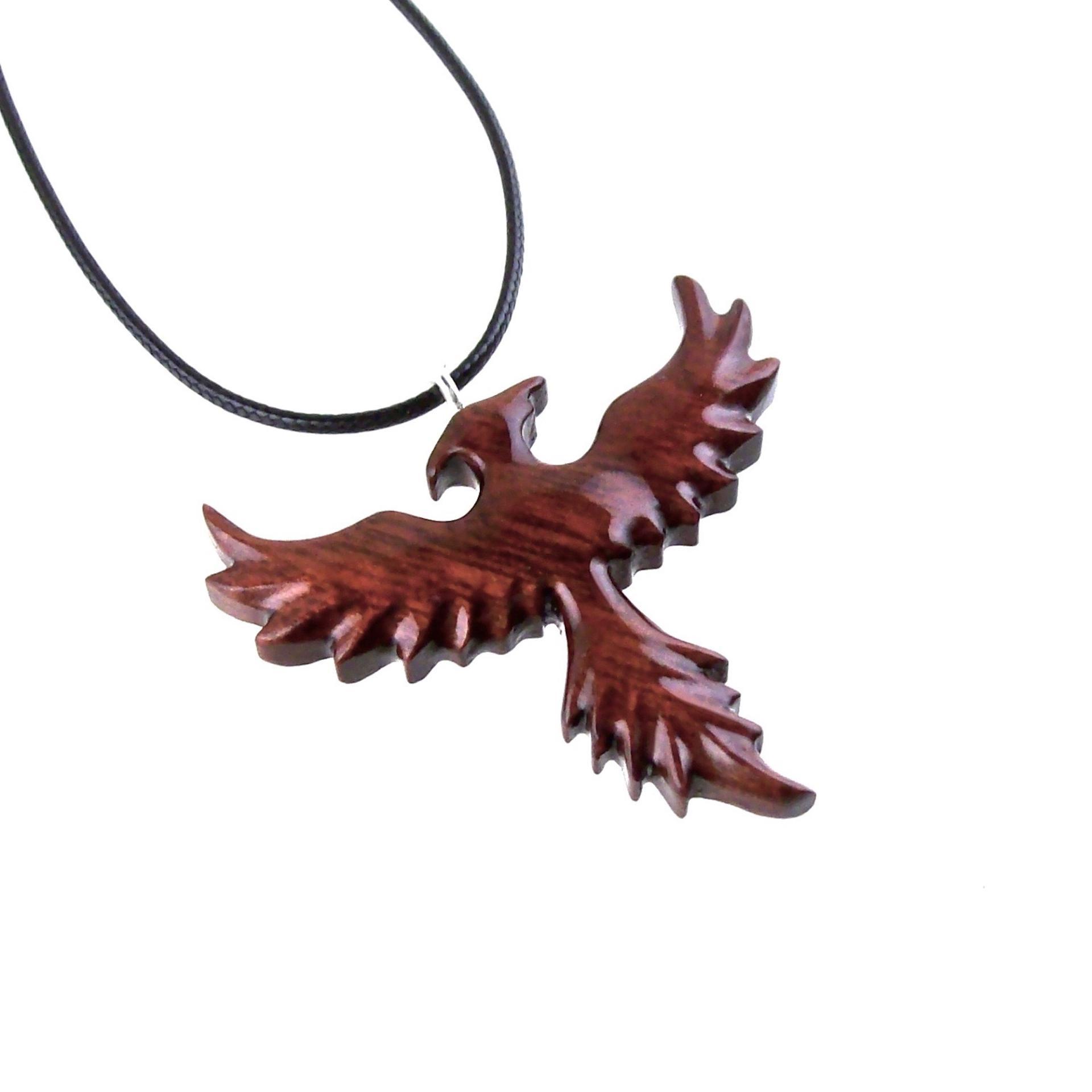 Rising Phoenix Necklace, Hand Carved Wooden Phoenix Pendant, Wood Firebird Jewelry, Inspirational Gift for Her Him