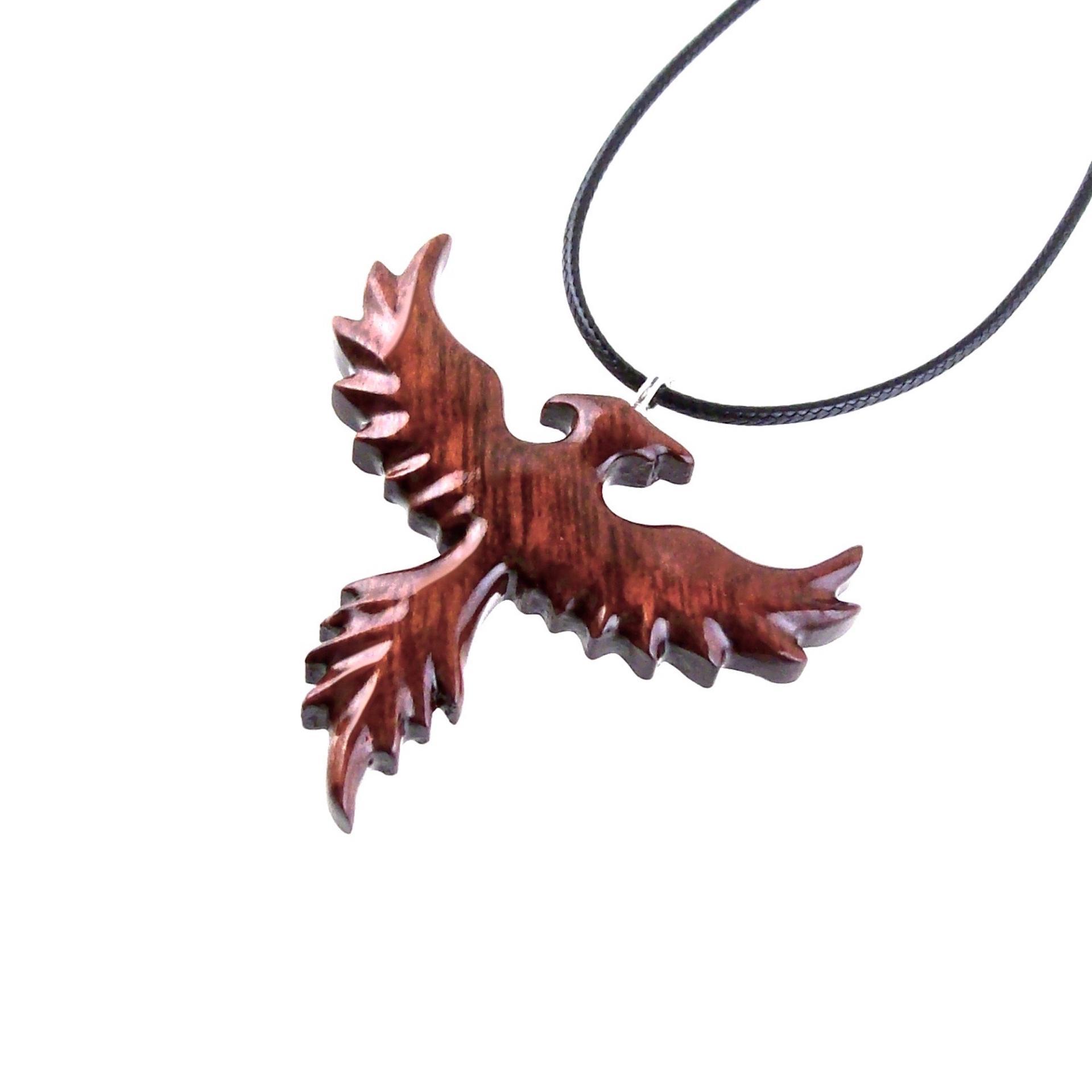 Rising Phoenix Necklace, Hand Carved Wooden Phoenix Pendant, Wood Firebird Jewelry, Inspirational Gift for Her Him