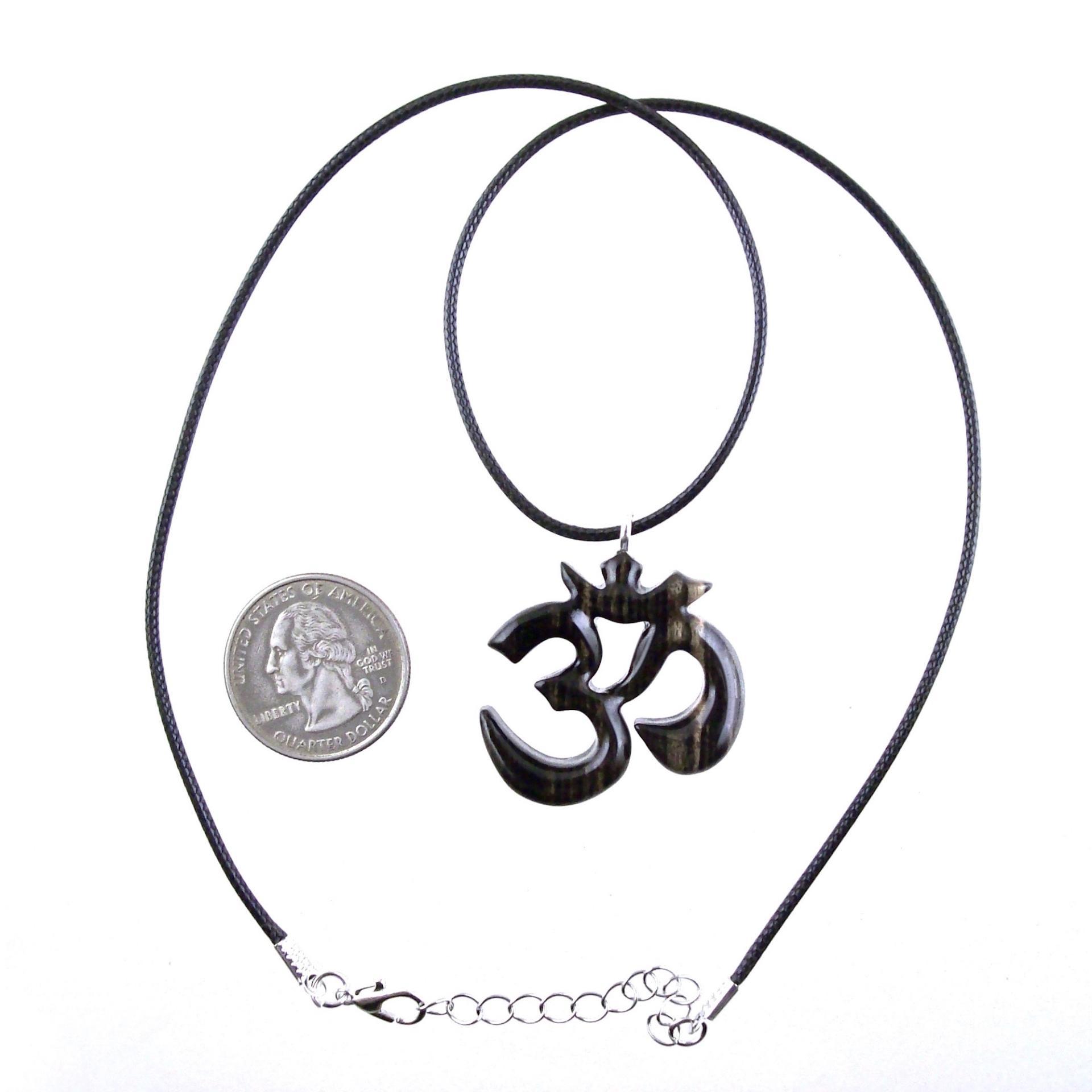 Hand Carved Om Pendant for Men or Women, Wooden Ohm Necklace, Yoga Gift Aum Wood Jewelry