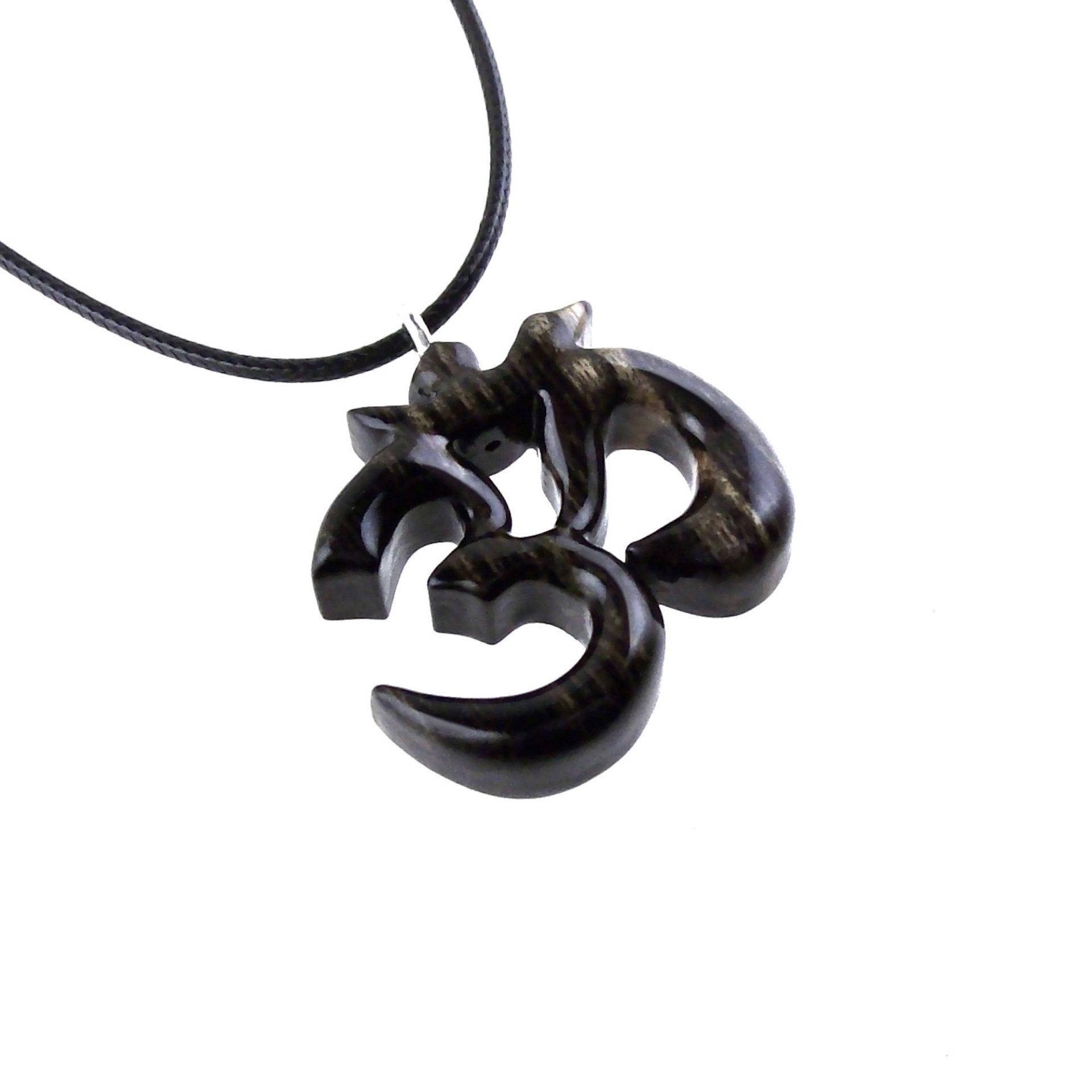 Hand Carved Om Pendant for Men or Women, Wooden Ohm Necklace, Yoga Gift Aum Wood Jewelry