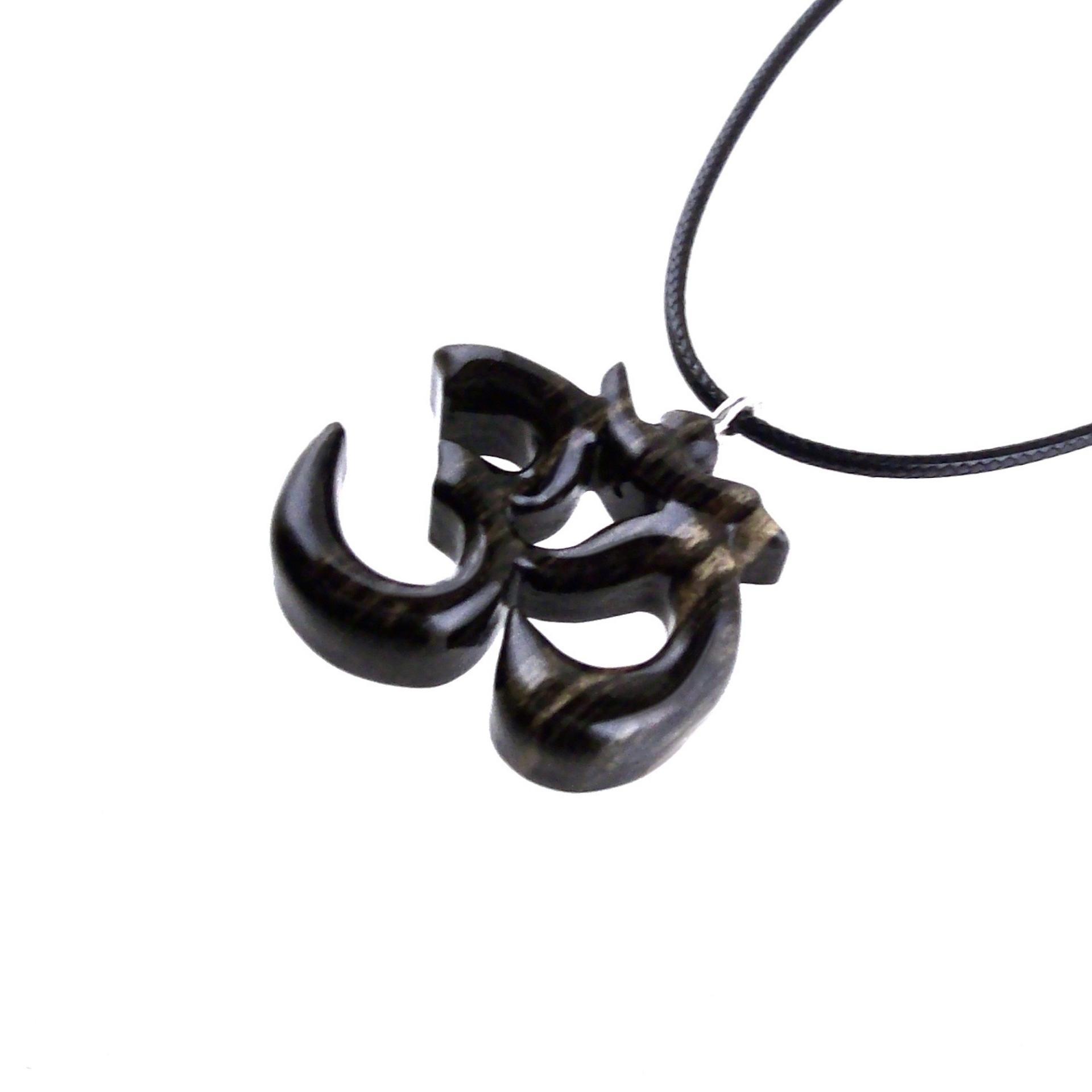 Hand Carved Om Pendant for Men or Women, Wooden Ohm Necklace, Yoga Gift Aum Wood Jewelry
