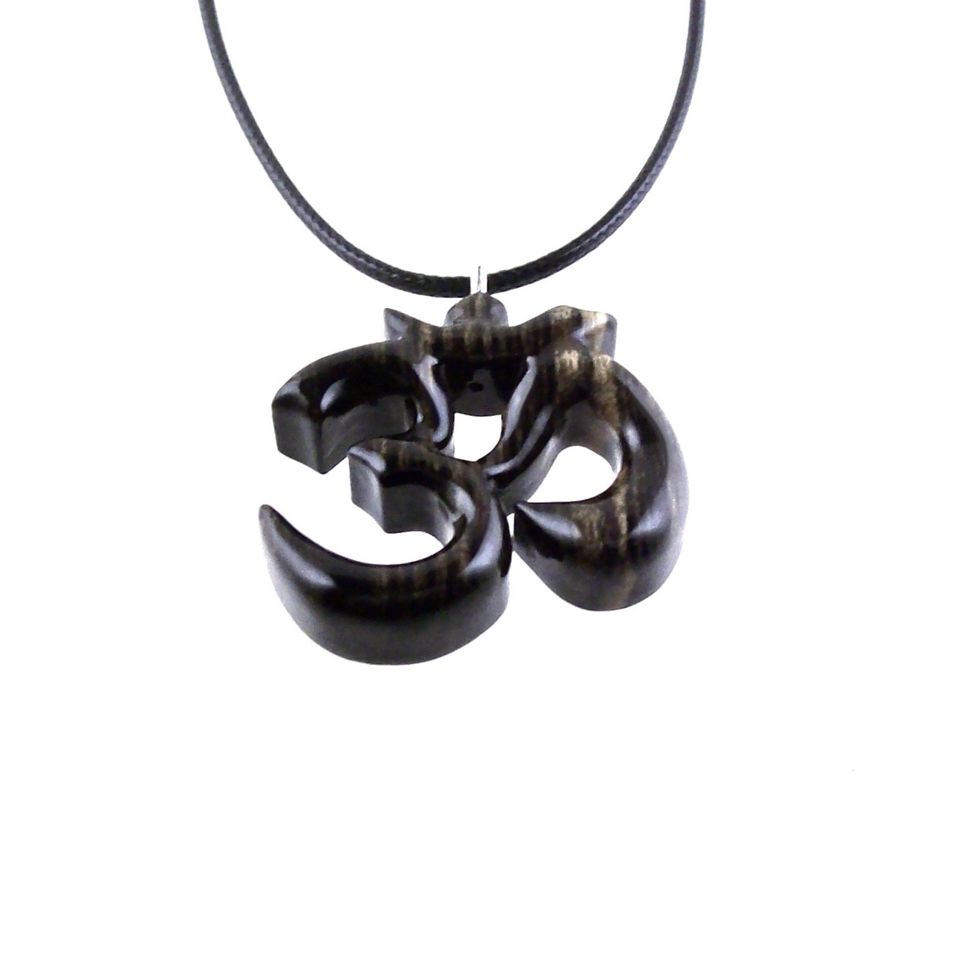 Hand Carved Om Pendant for Men or Women, Wooden Ohm Necklace, Yoga Gift Aum Wood Jewelry
