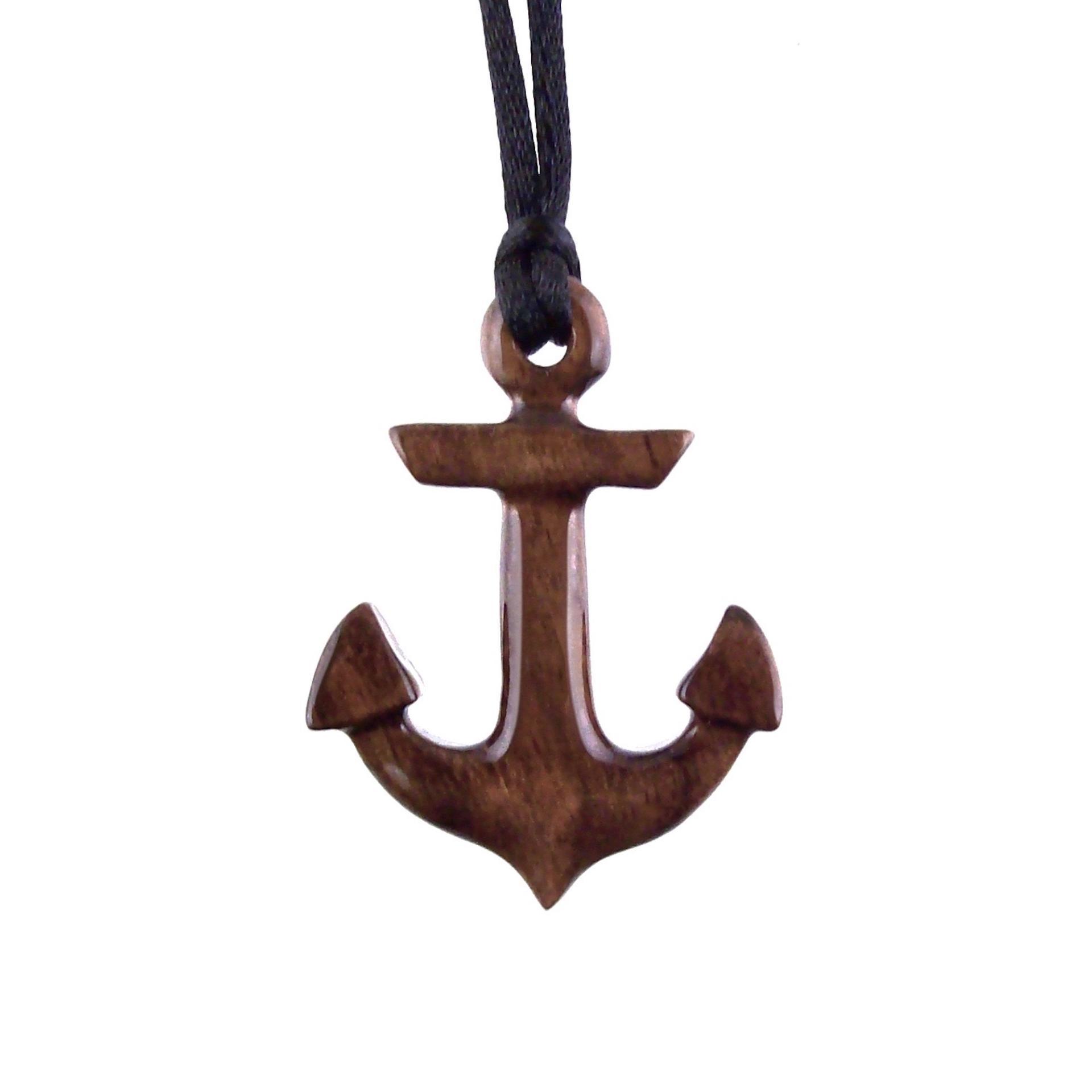 Hand Carved Wooden Anchor Pendant, Mens Wood Necklace, Handmade Nautical Jewelry Gift for Him
