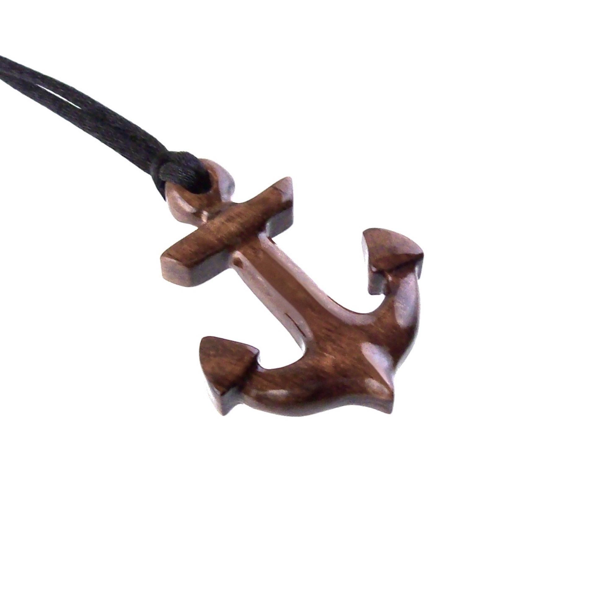 Hand Carved Wooden Anchor Pendant, Mens Wood Necklace, Handmade Nautical Jewelry Gift for Him