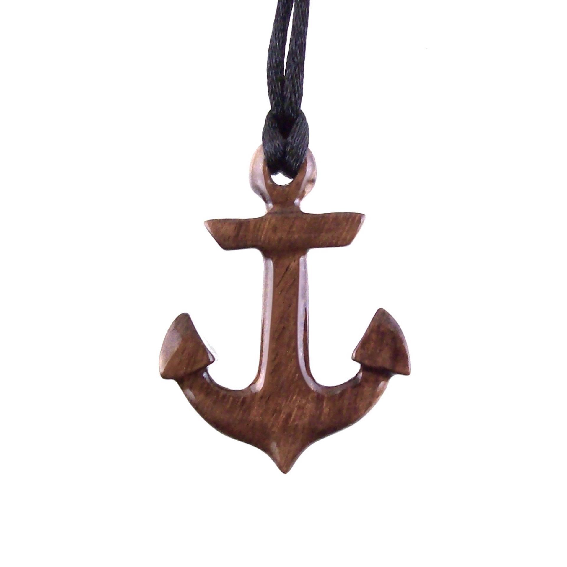 Hand Carved Wooden Anchor Pendant, Mens Wood Necklace, Handmade Nautical Jewelry Gift for Him