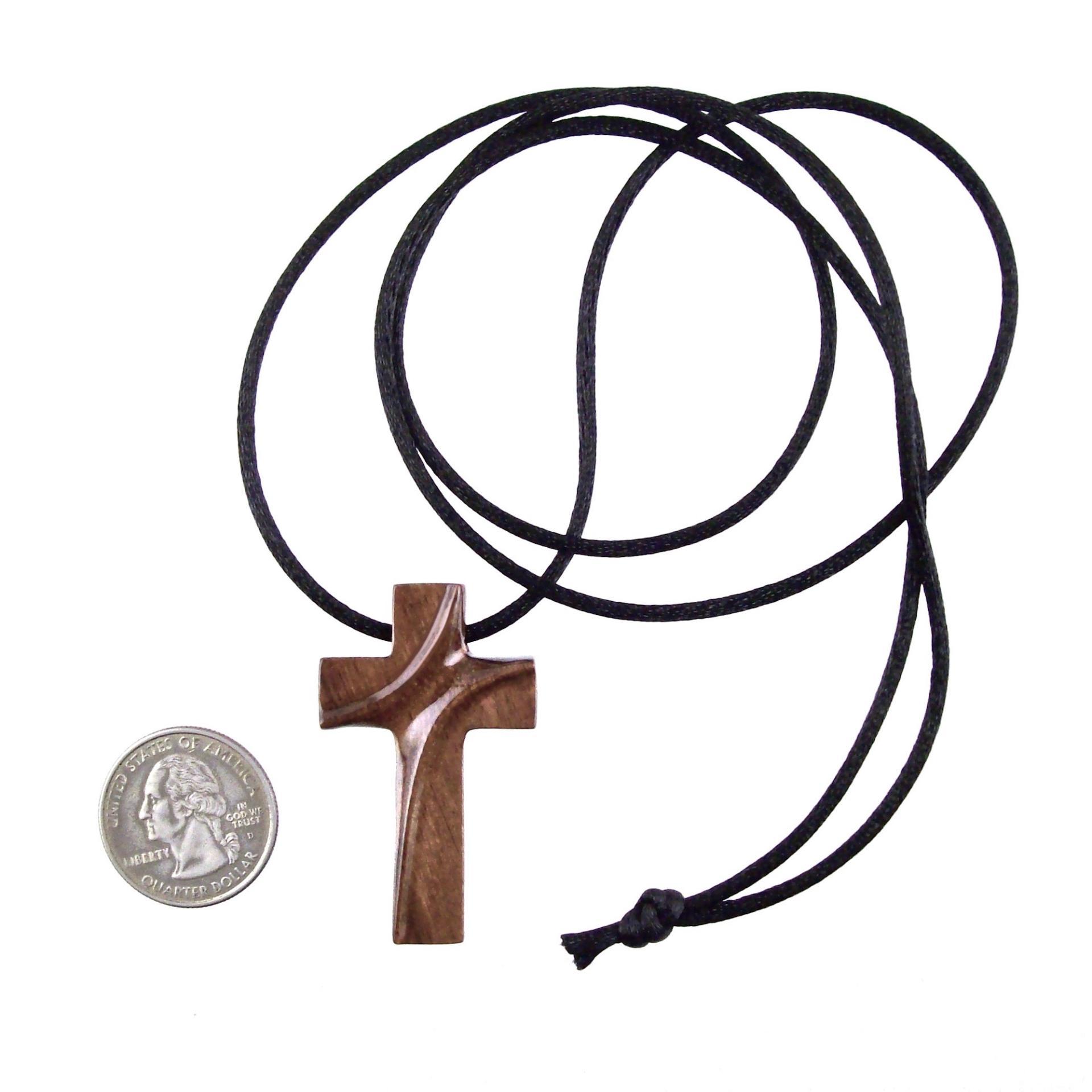 Wooden Cross Pendant, Hand Carved Wood Cross Necklace, Mens Christian Jewelry, Gift for Him