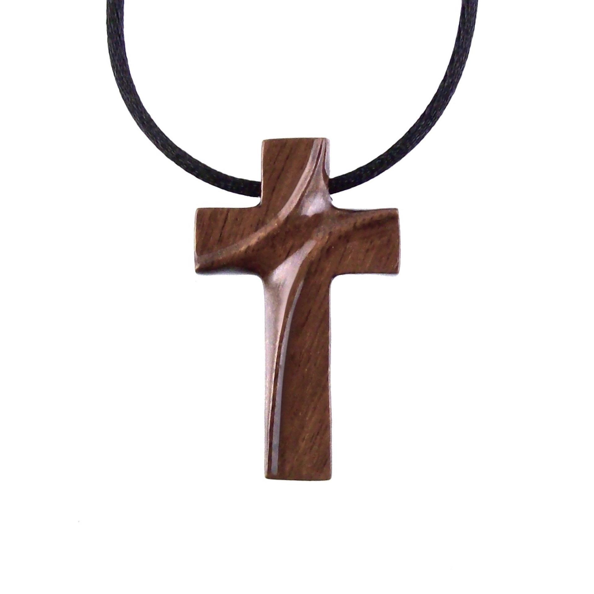 Wooden Cross Pendant, Hand Carved Wood Cross Necklace, Mens Christian Jewelry, Gift for Him