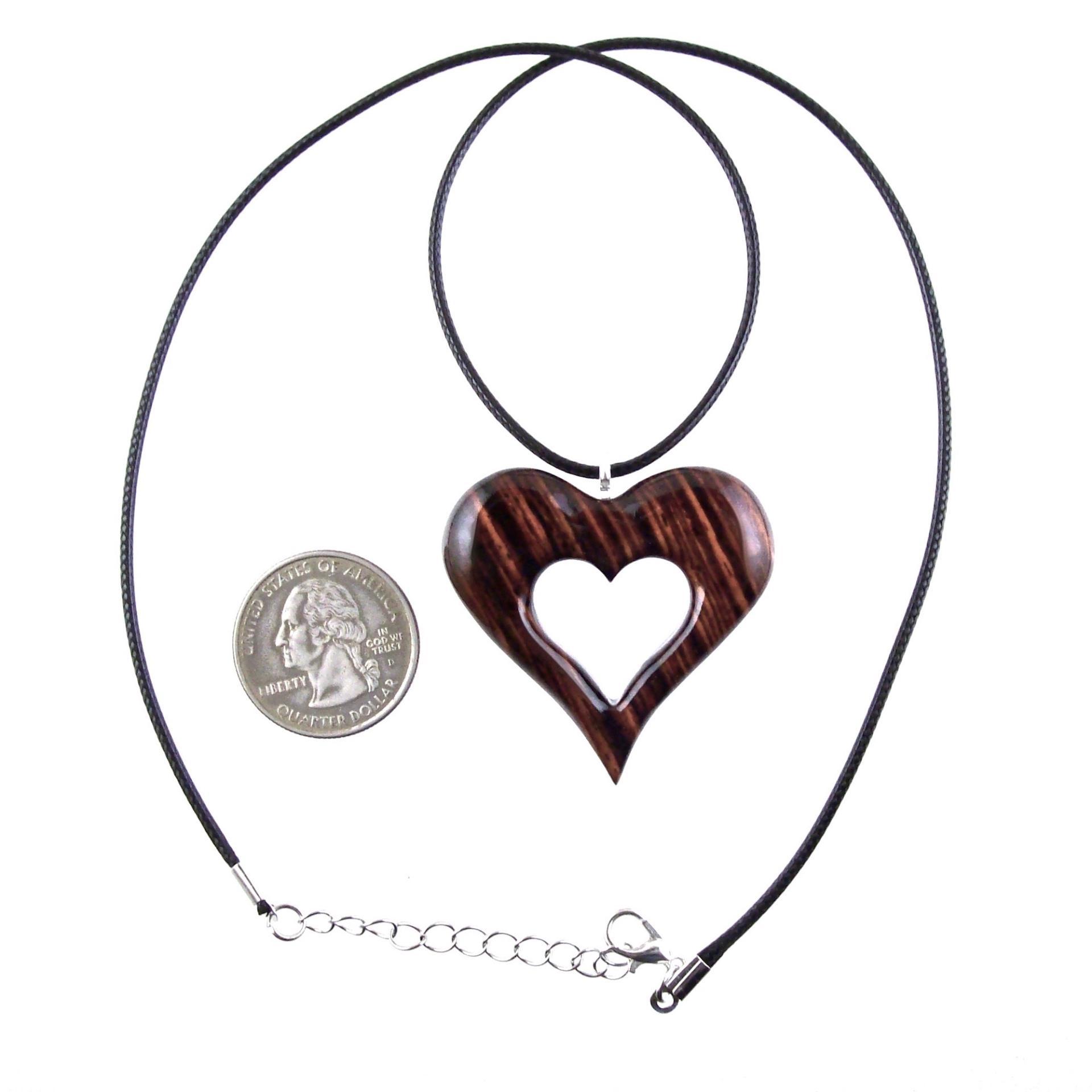 Wooden Heart Pendant, Hand Carved Wood Heart Necklace, 5th Anniversary Gift for Her, One of a Kind Handmade Jewelry