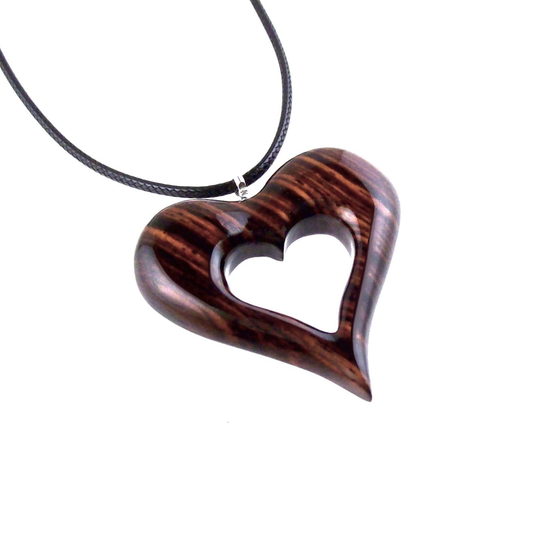 Wooden Heart Pendant, Hand Carved Wood Heart Necklace, 5th Anniversary Gift for Her, One of a Kind Handmade Jewelry