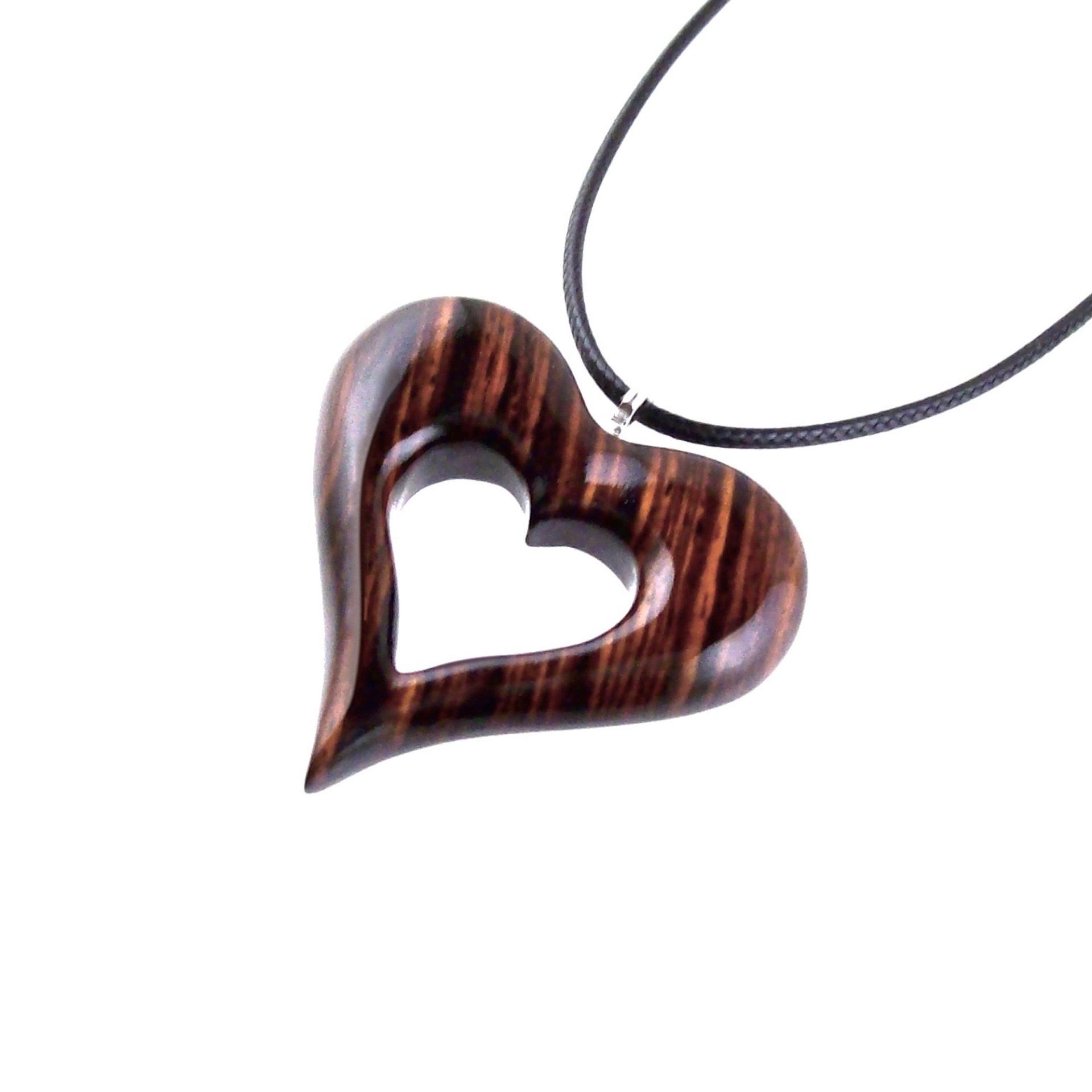 Wooden Heart Pendant, Hand Carved Wood Heart Necklace, 5th Anniversary Gift for Her, One of a Kind Handmade Jewelry