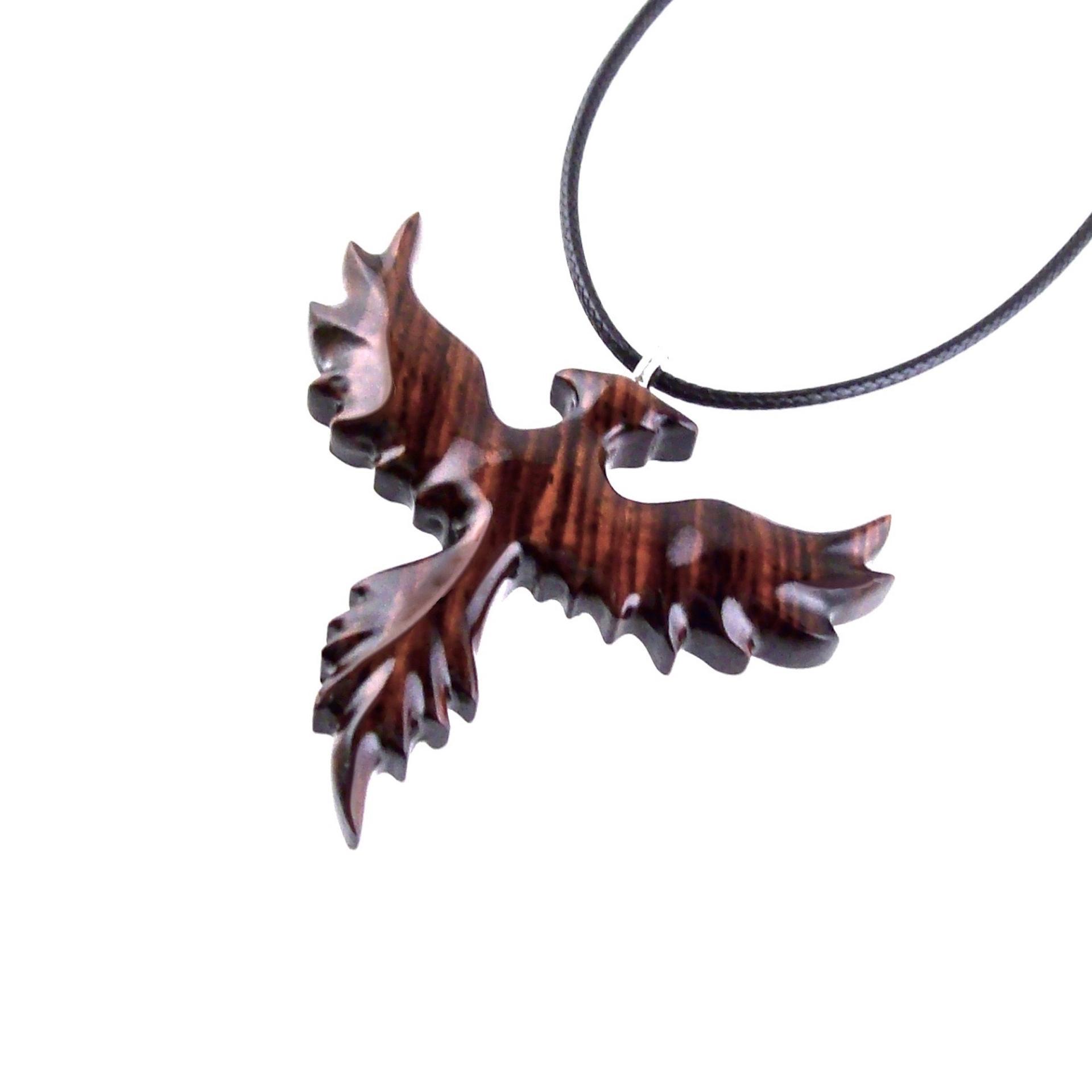 Hand Carved Phoenix Necklace, Wooden Rising Phoenix Pendant for Men or Women, Wood Firebird Necklace, Fantasy Inspirational Jewelry