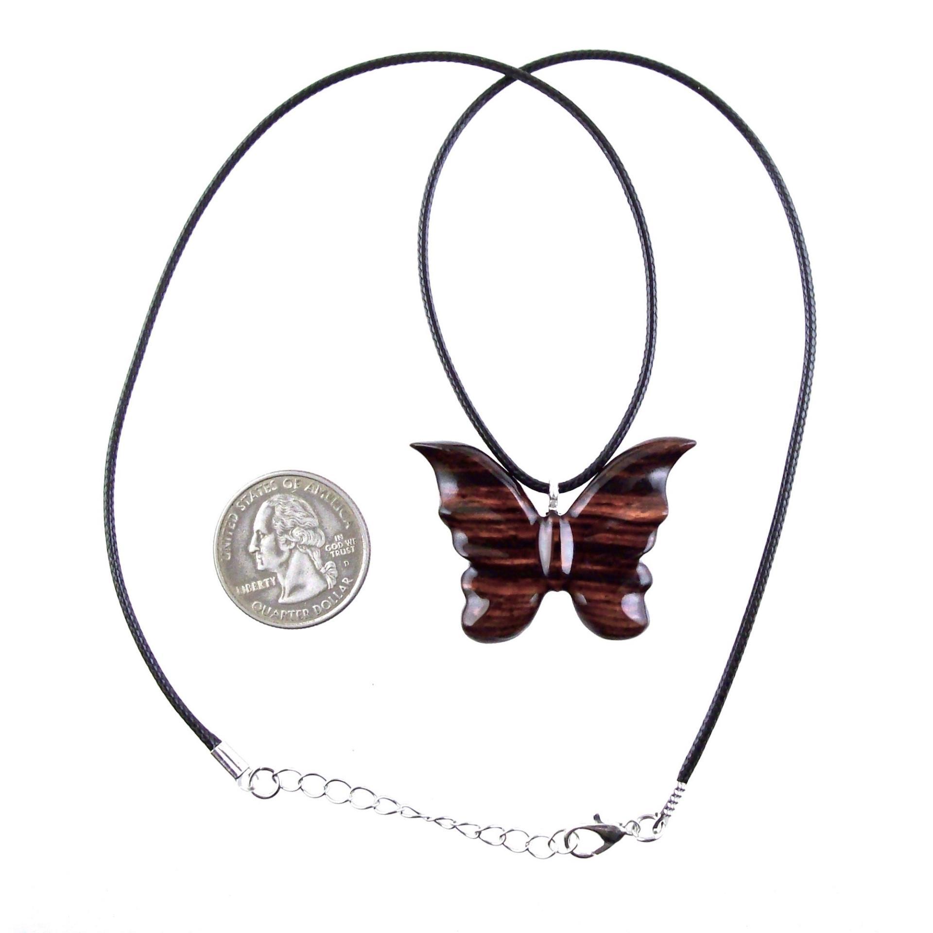 Butterfly Necklace, Hand Carved Wooden Butterfly Pendant, Insect Necklace, Wood Jewelry, One of a Kind Gift for Her