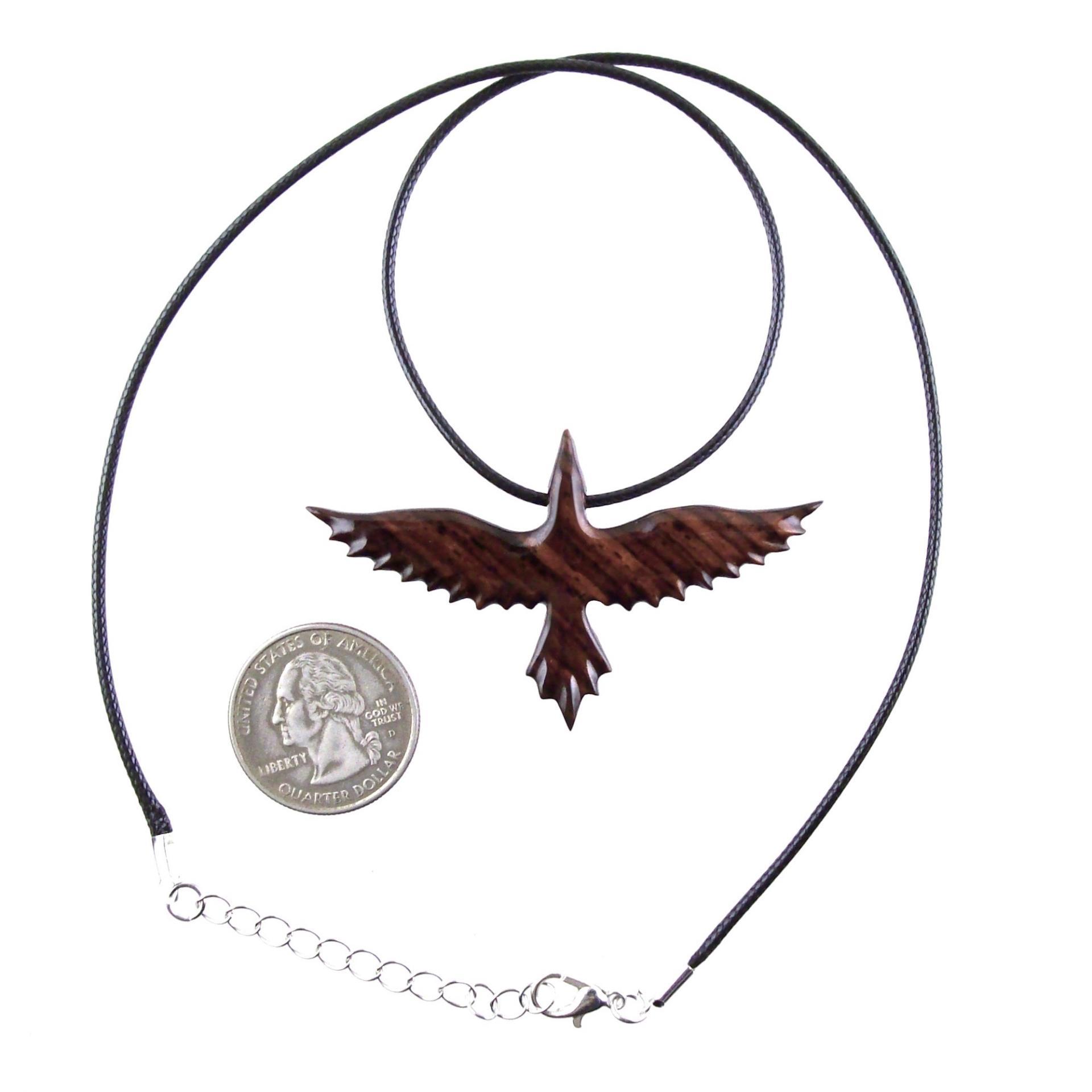 Hand Carved Raven Necklace, Wooden Crow Pendant, Wood Bird Pendant, Raven Totem Jewelry for Men or Women