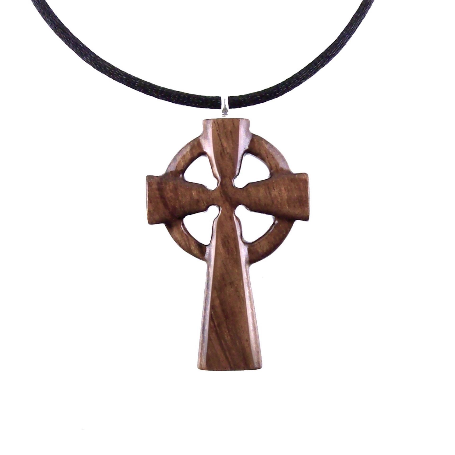 Wooden Celtic Cross Pendant, Wood Celtic Cross Necklace, Hand Carved Irish Christian Jewelry for Men