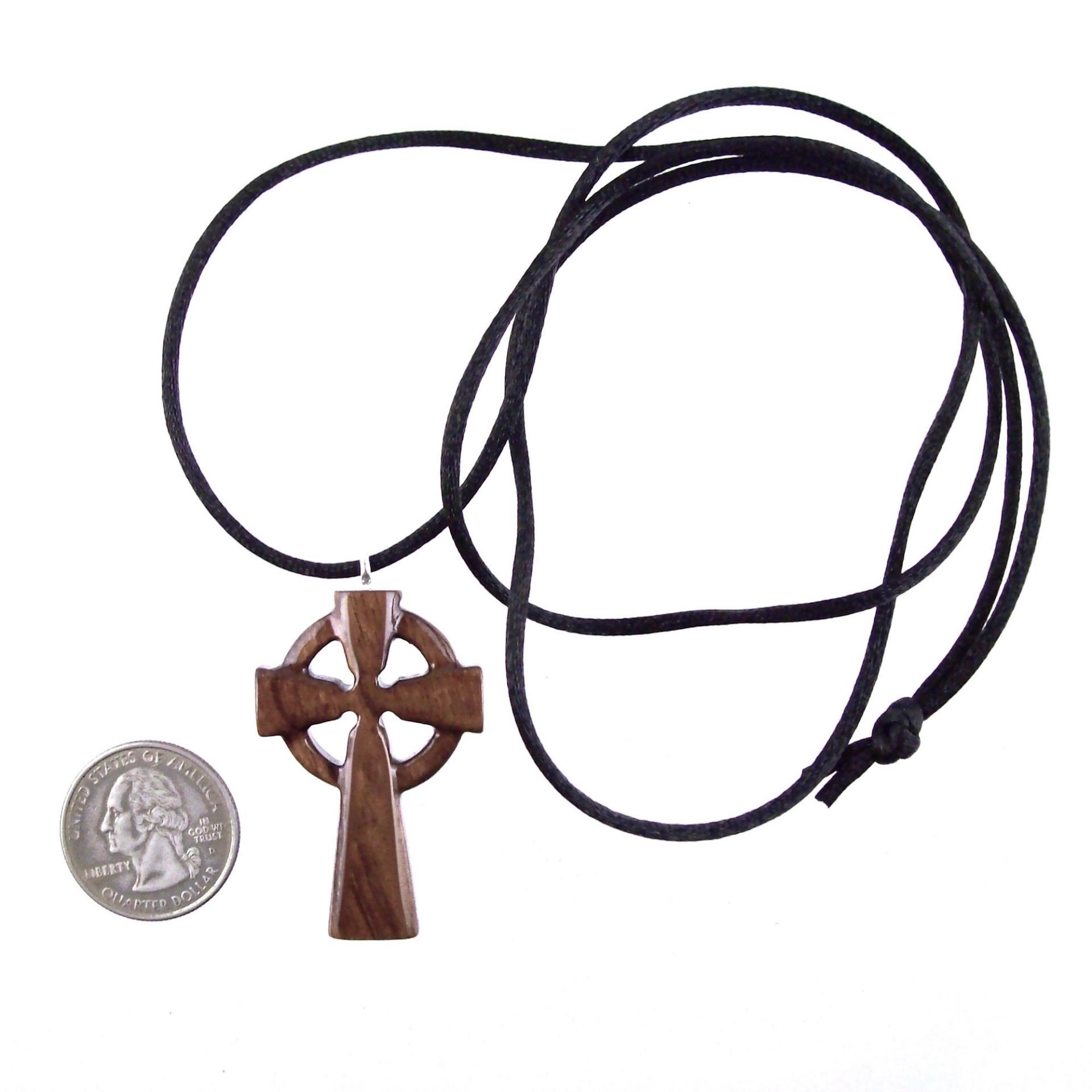 Wooden Celtic Cross Pendant, Wood Celtic Cross Necklace, Hand Carved Irish Christian Jewelry for Men