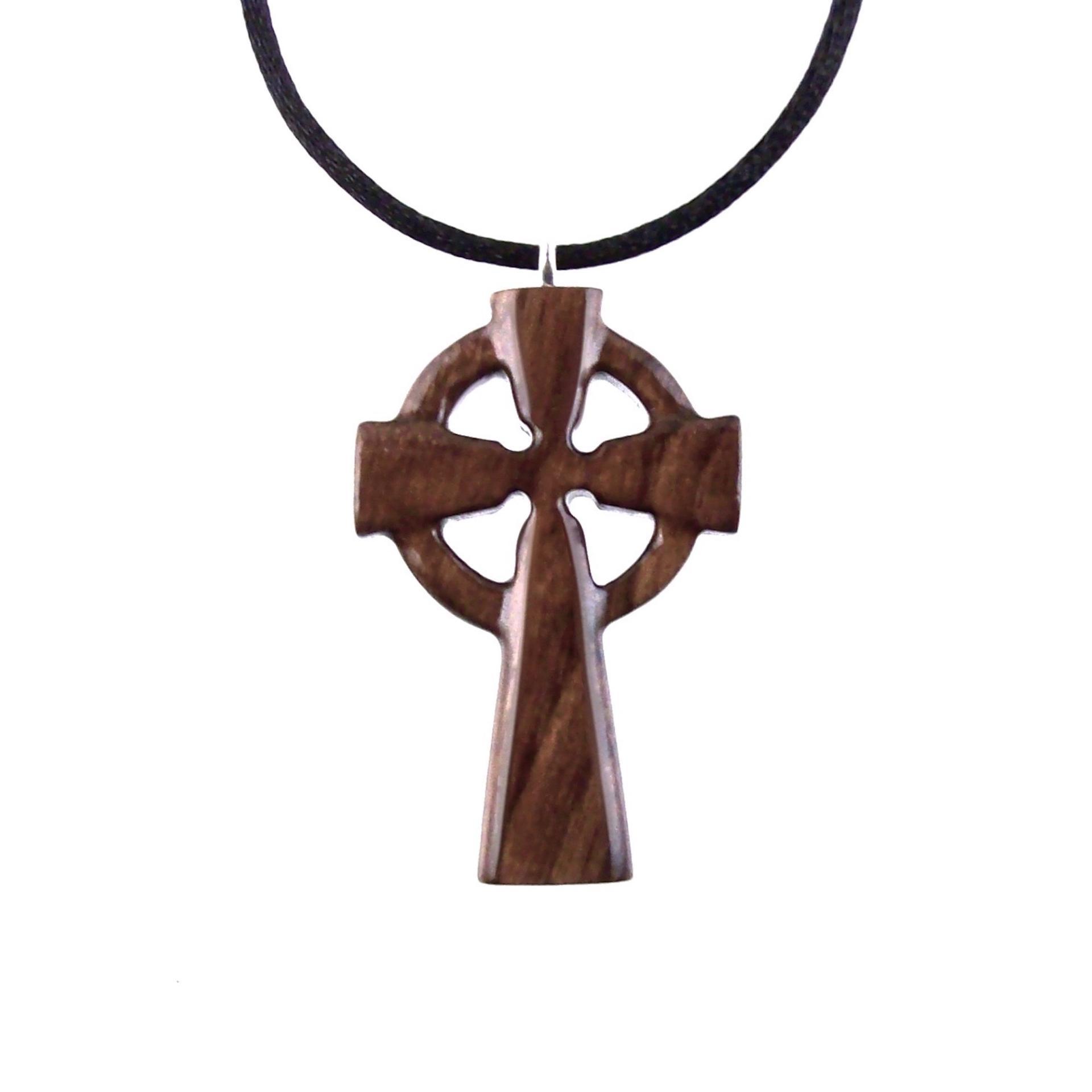 Wooden Celtic Cross Pendant, Wood Celtic Cross Necklace, Hand Carved Irish Christian Jewelry for Men
