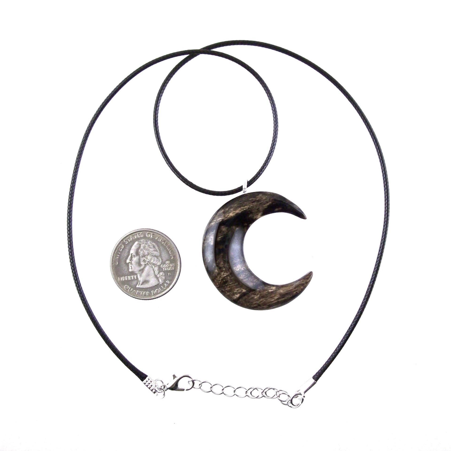 Hand Carved Moon Necklace, Wooden Crescent Moon Pendant, Wood Celestial Necklace, Pagan Lunar Jewelry for Men or Women