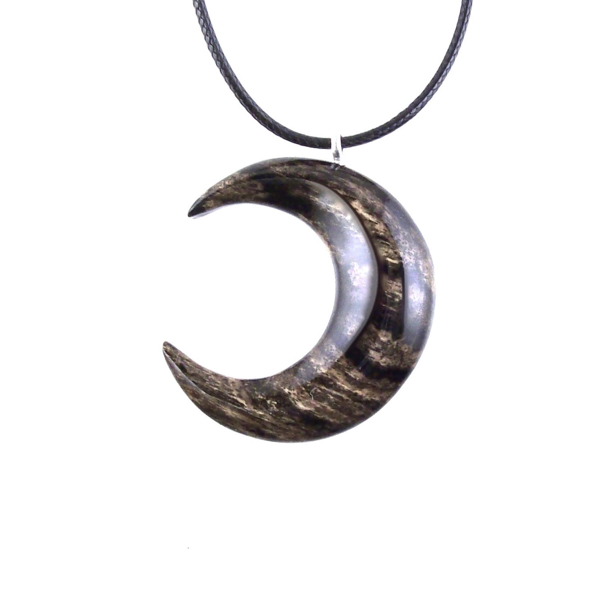 Hand Carved Moon Necklace, Wooden Crescent Moon Pendant, Wood Celestial Necklace, Pagan Lunar Jewelry for Men or Women