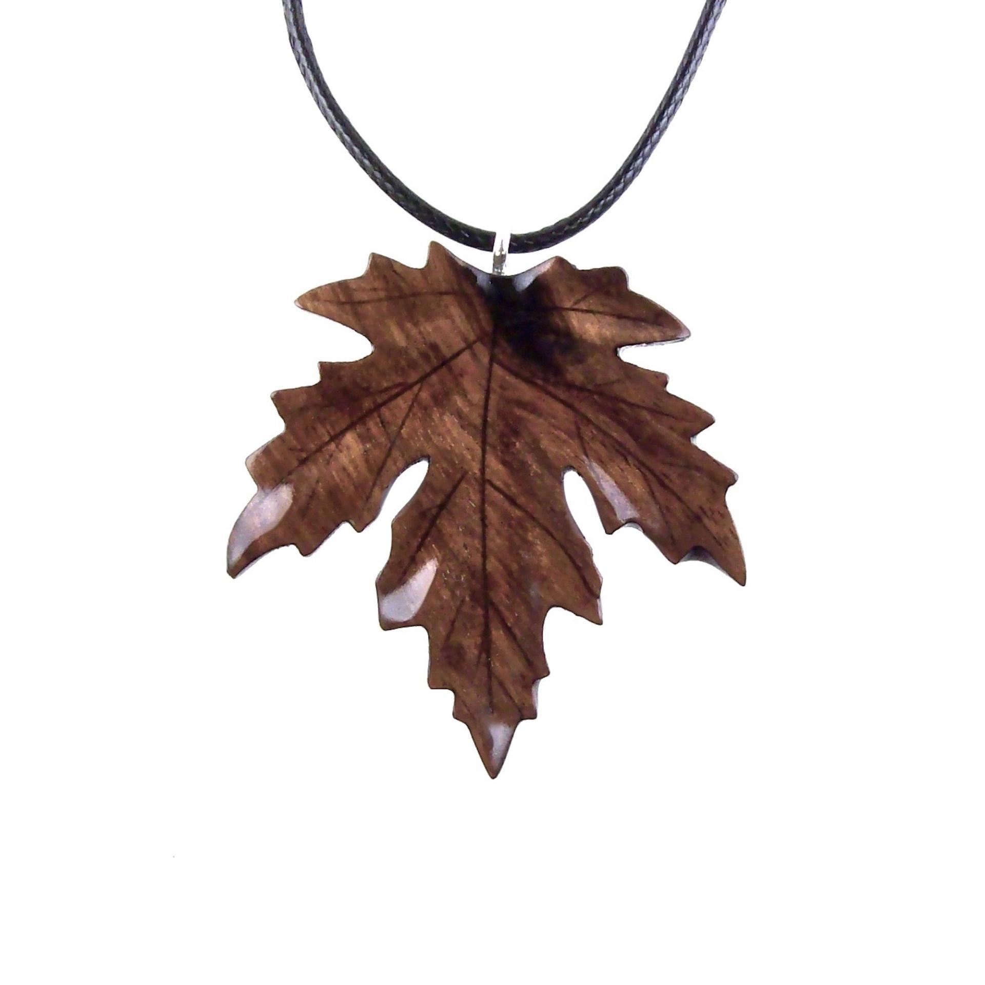 Wooden Maple Leaf Pendant Necklace, Hand Carved Wood Jewelry, Woodland Gift for Men Women