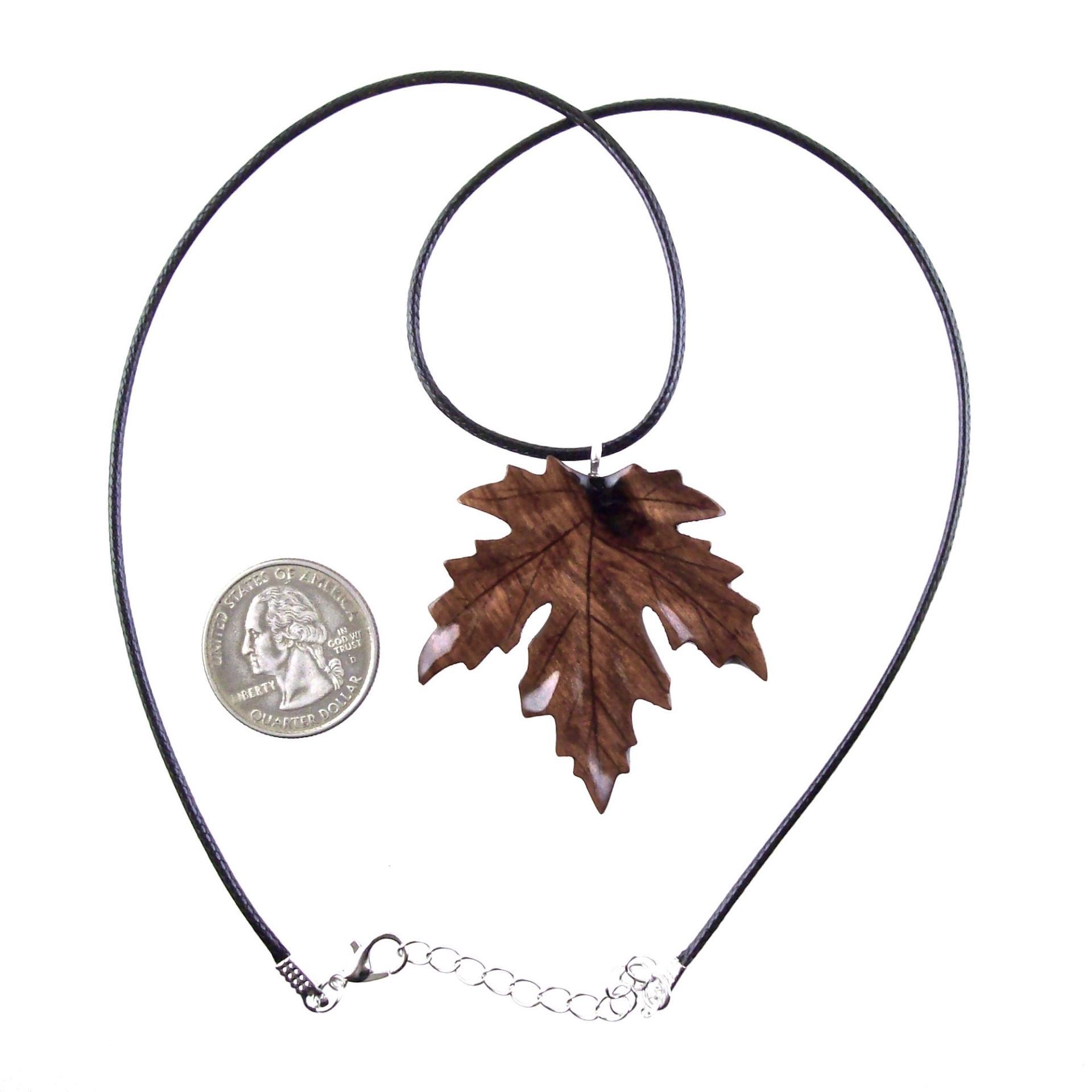 Wooden Maple Leaf Pendant Necklace, Hand Carved Wood Jewelry, Woodland Gift for Men Women
