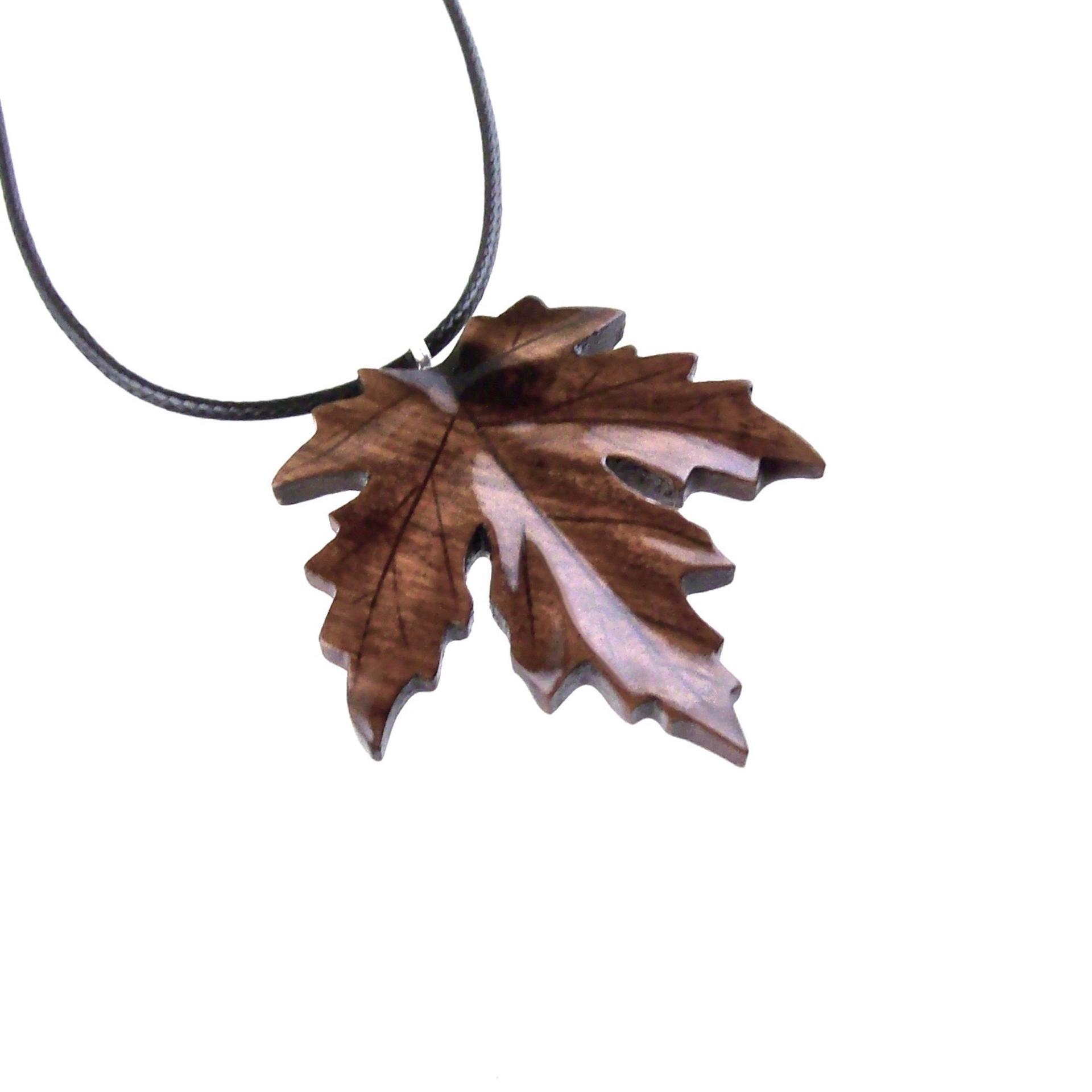 Wooden Maple Leaf Pendant Necklace, Hand Carved Wood Jewelry, Woodland Gift for Men Women