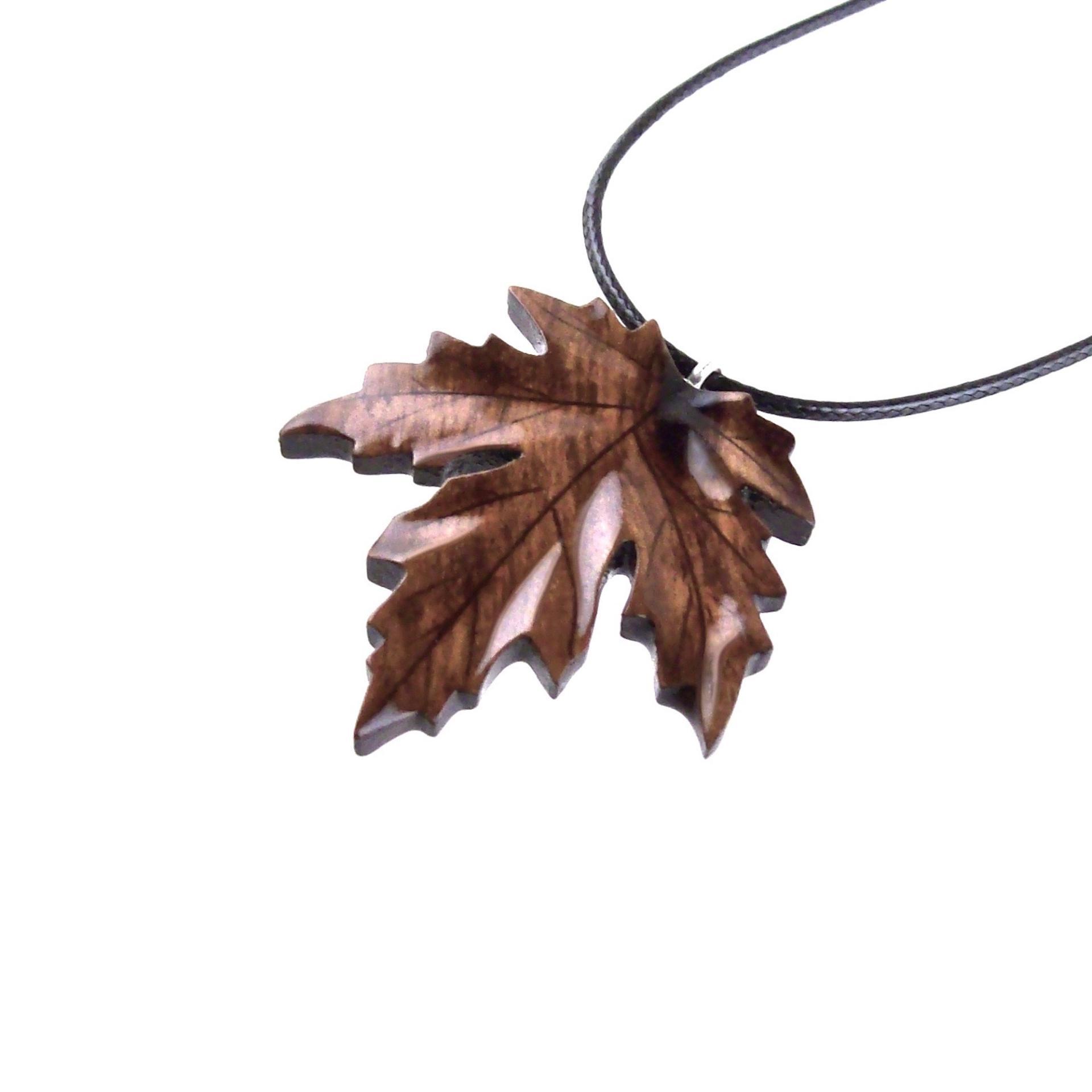 Wooden Maple Leaf Pendant Necklace, Hand Carved Wood Jewelry, Woodland Gift for Men Women