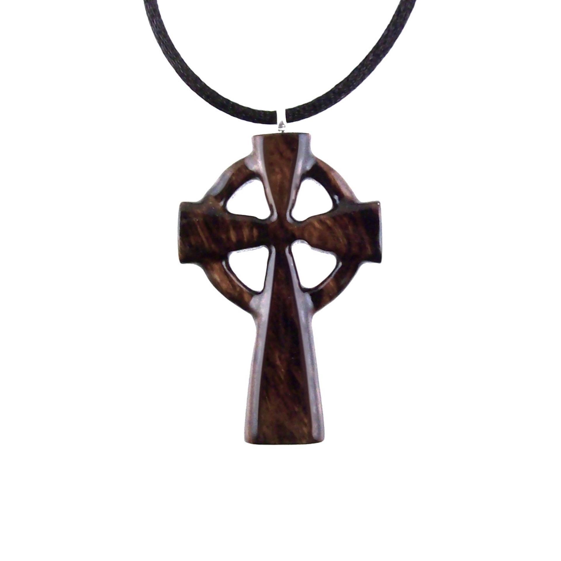 Celtic Cross Pendant, Hand Carved Wood Cross Necklace, Irish Mens Wooden Christian Jewelry, One of a Kind Gift for Him