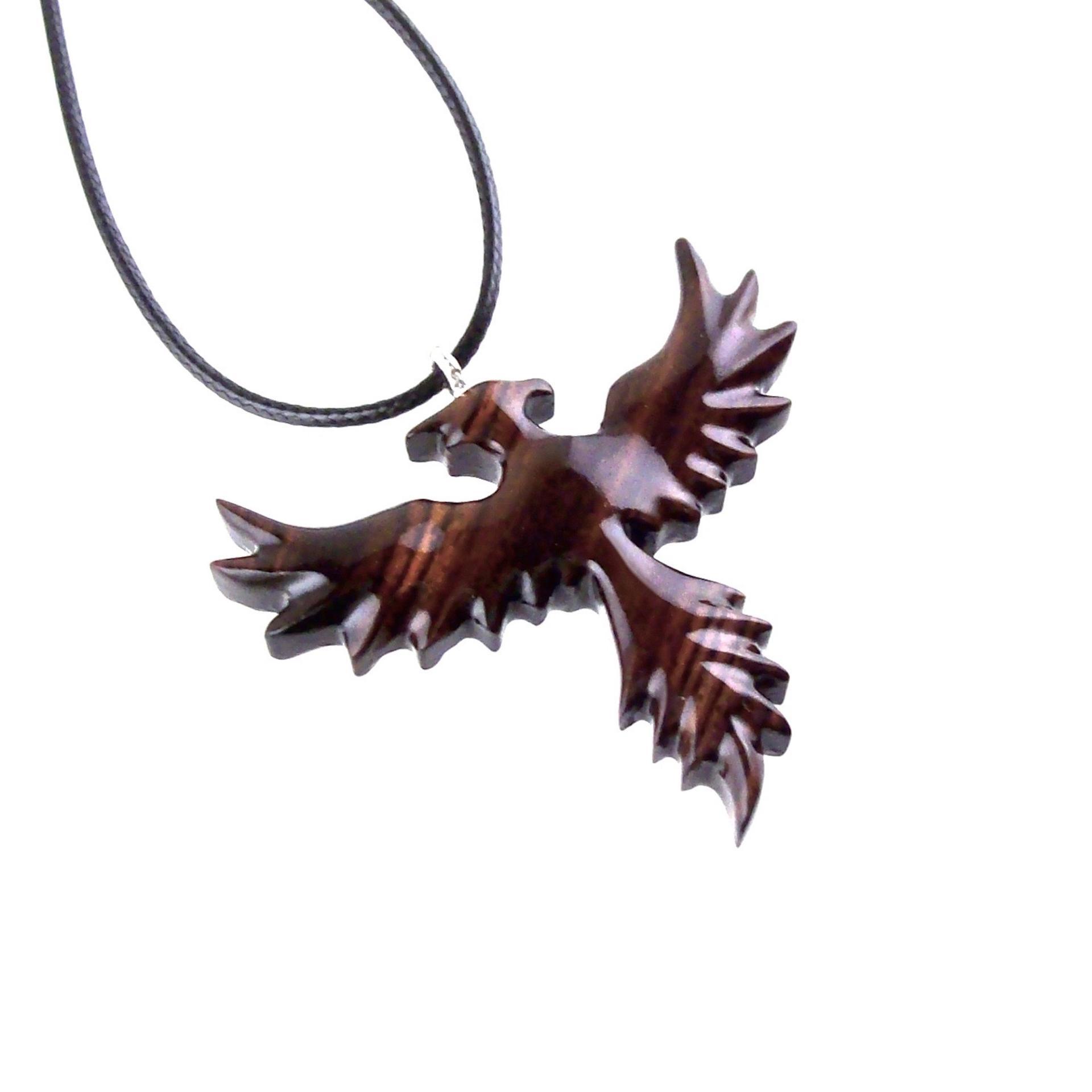 Hand Carved Phoenix Necklace, Wooden Rising Phoenix Pendant for Men or Women, Wood Firebird Necklace, Fantasy Inspirational Jewelry