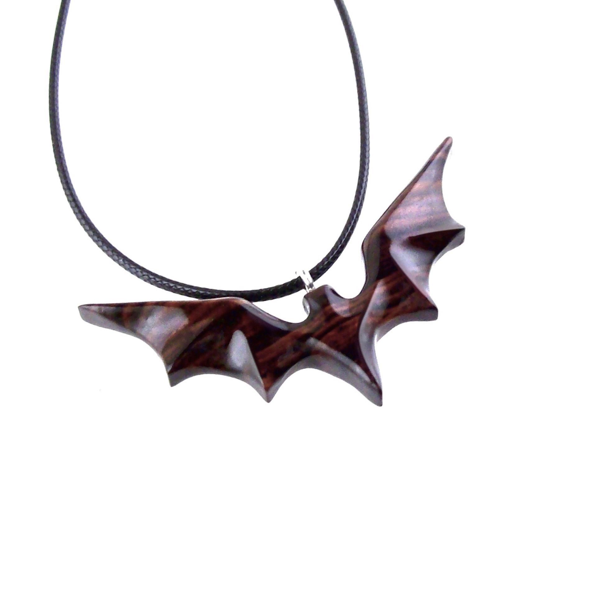 Hand Carved Bat Necklace, Wooden Bat Pendant, Totem Spirit Animal Handmade Wood Jewelry for Men Women